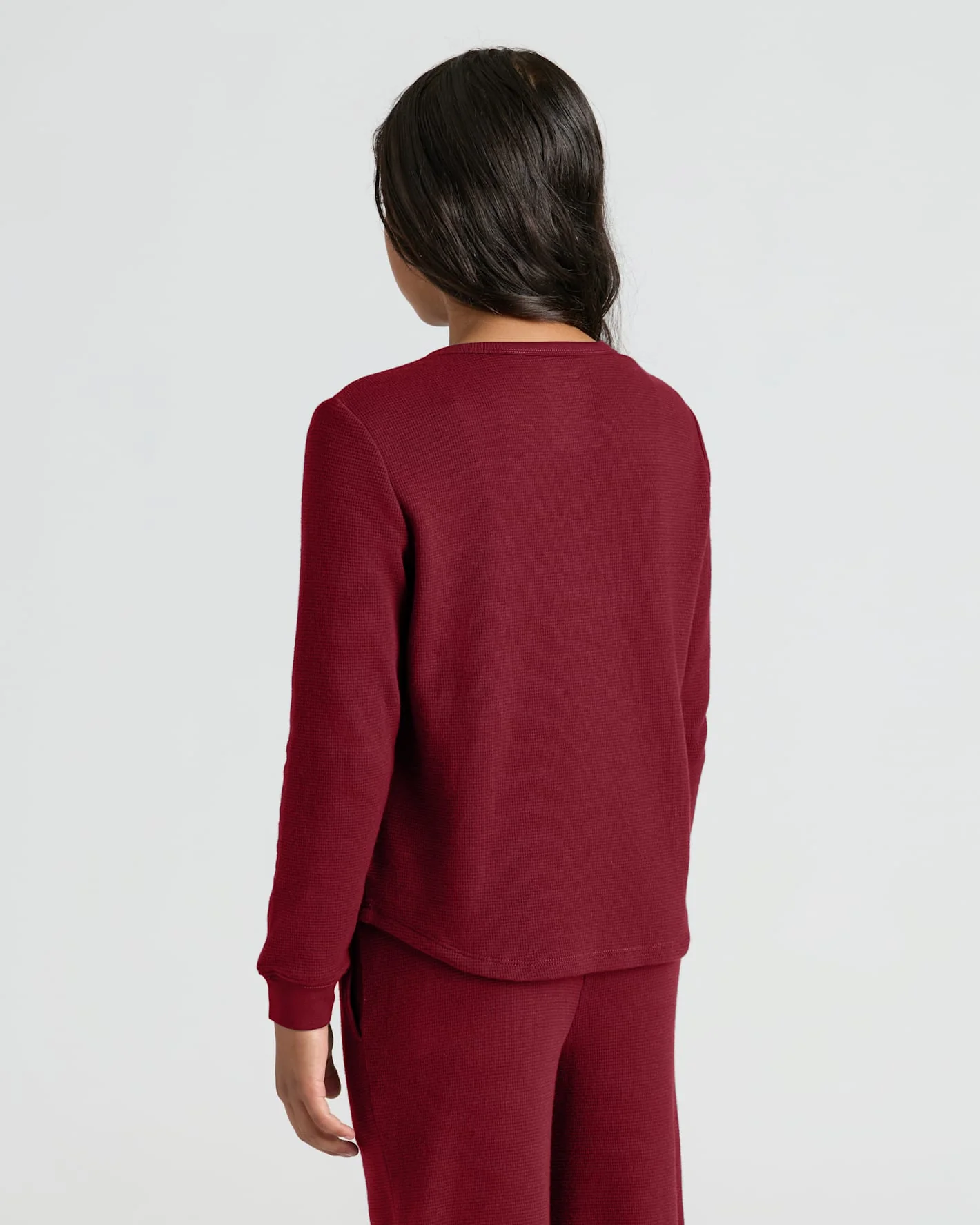Girls Dark Maroon Waffle Long Sleeve Henley & Waffle Leg Pants 2-Pack - Image 4