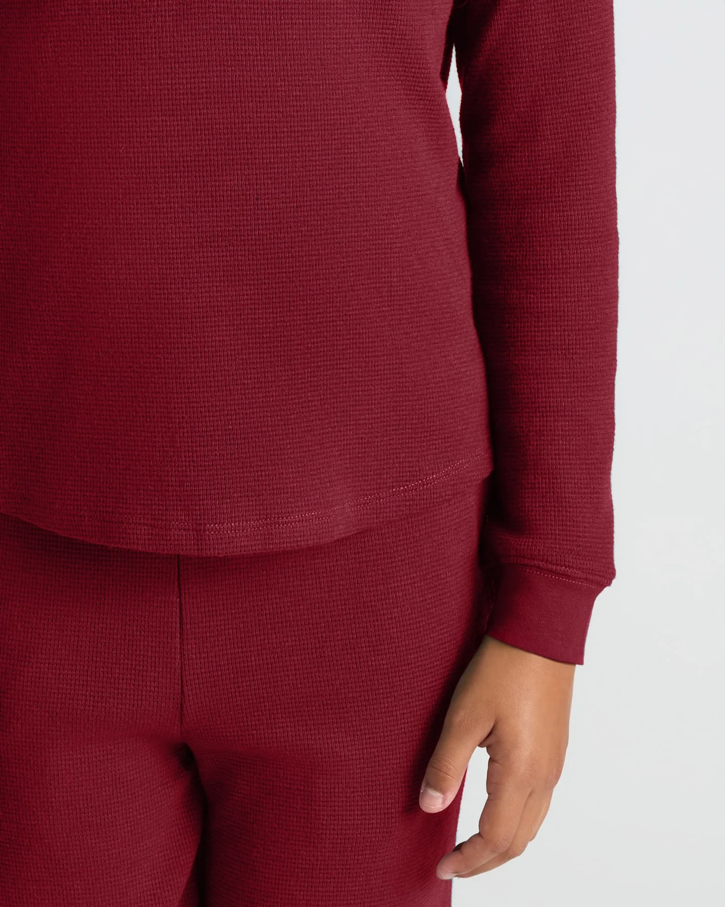 Girls Dark Maroon Waffle Long Sleeve Henley & Waffle Leg Pants 2-Pack - Image 5
