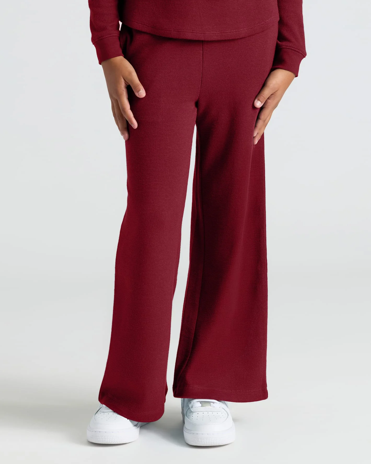 Girls Dark Maroon Waffle Long Sleeve Henley & Waffle Leg Pants 2-Pack - Image 6