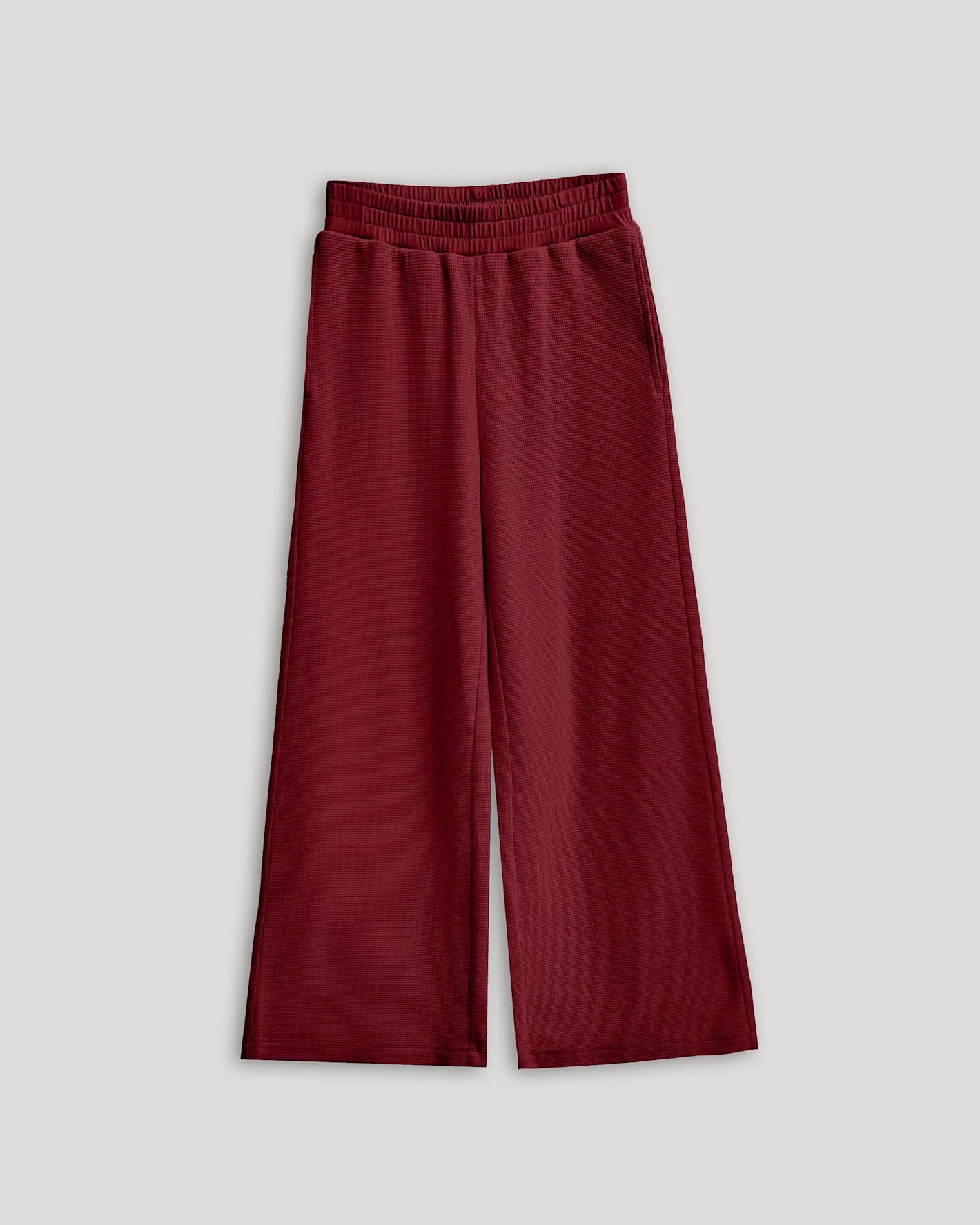 Girls Dark Maroon Waffle Wide Leg Pants - Image 2