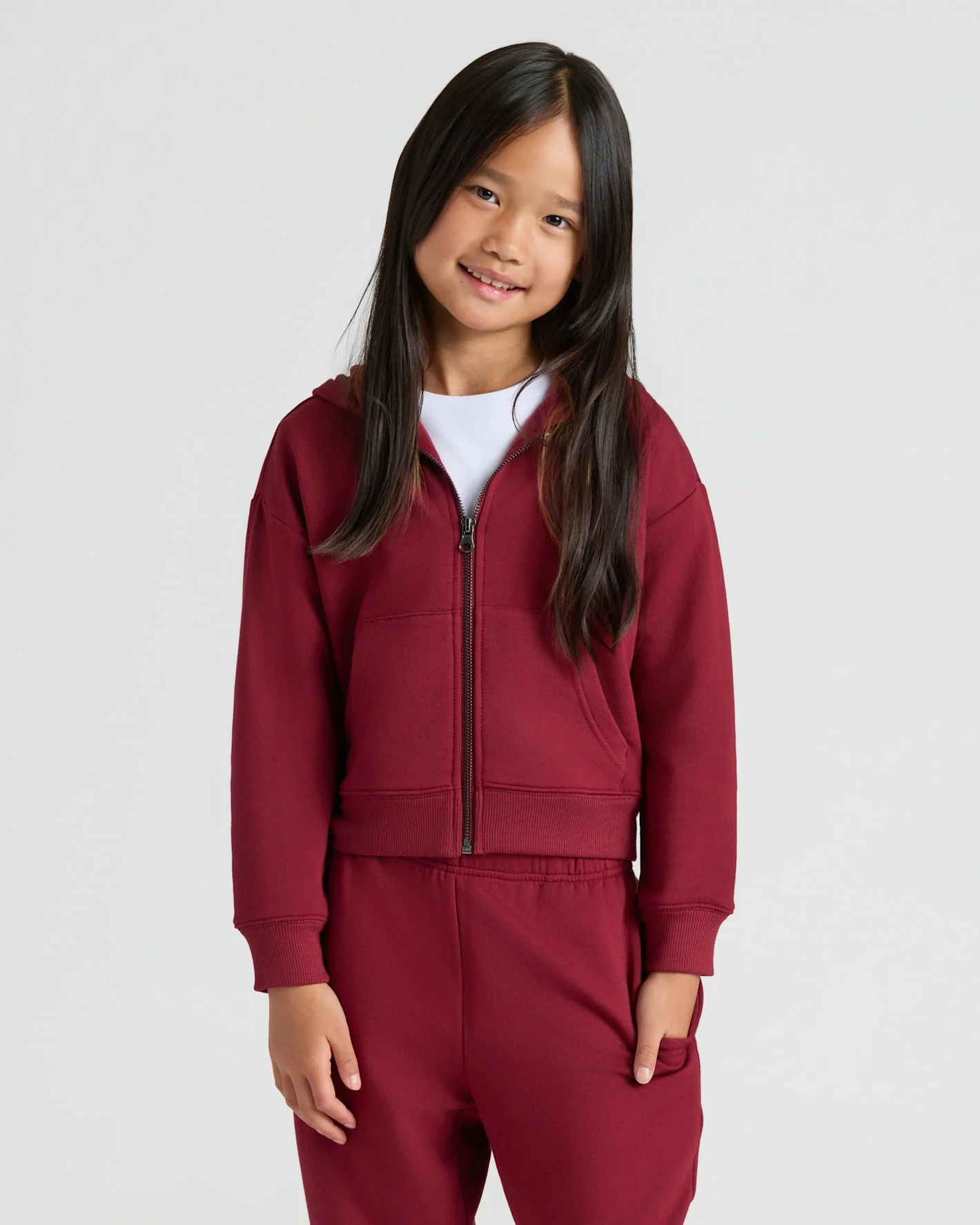Girls Black & Dark Maroon Cropped Zip Hoodie 2-Pack - Image 2