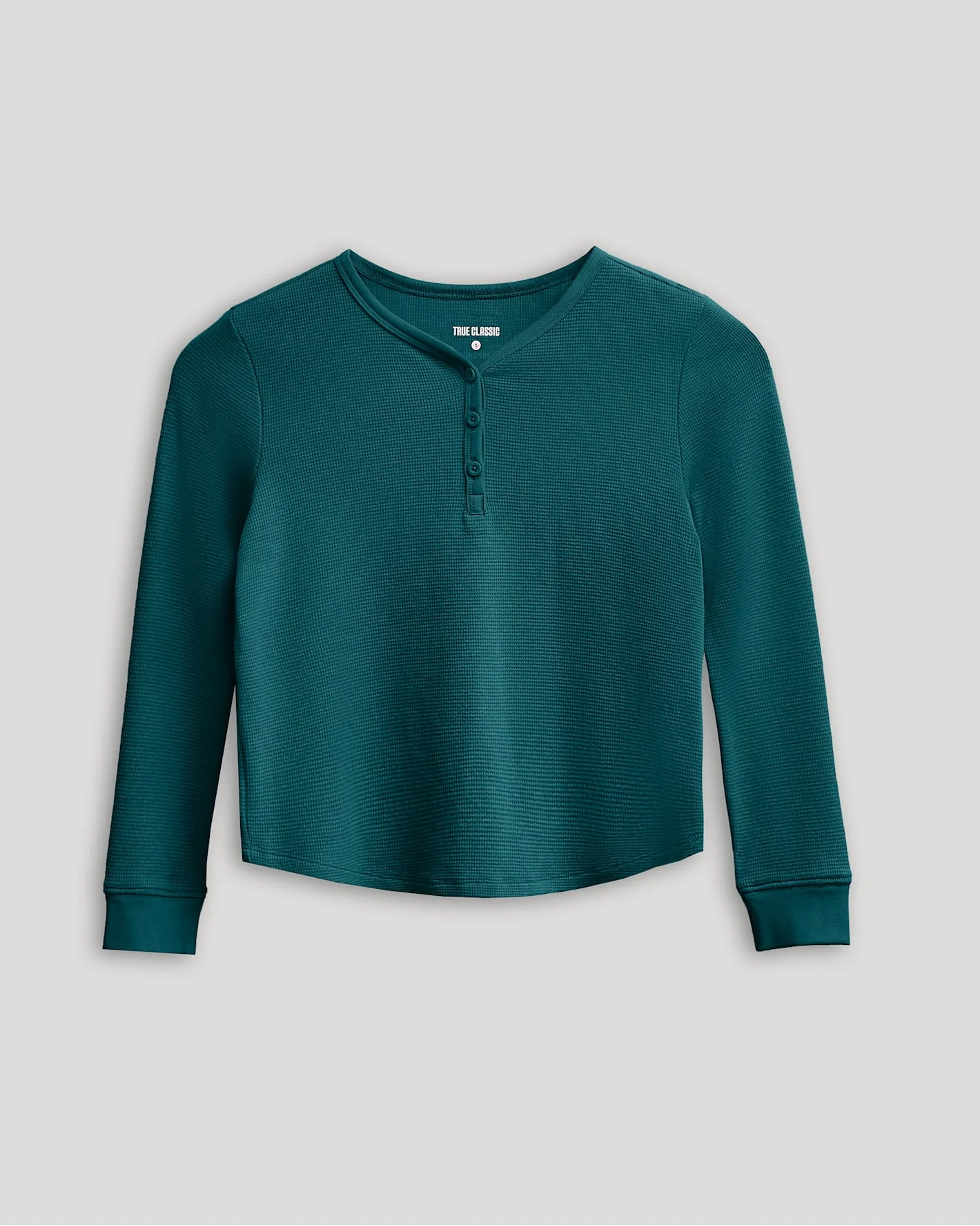 Girls Deep Emerald Long Sleeve Boxy Waffle Henley - Image 2