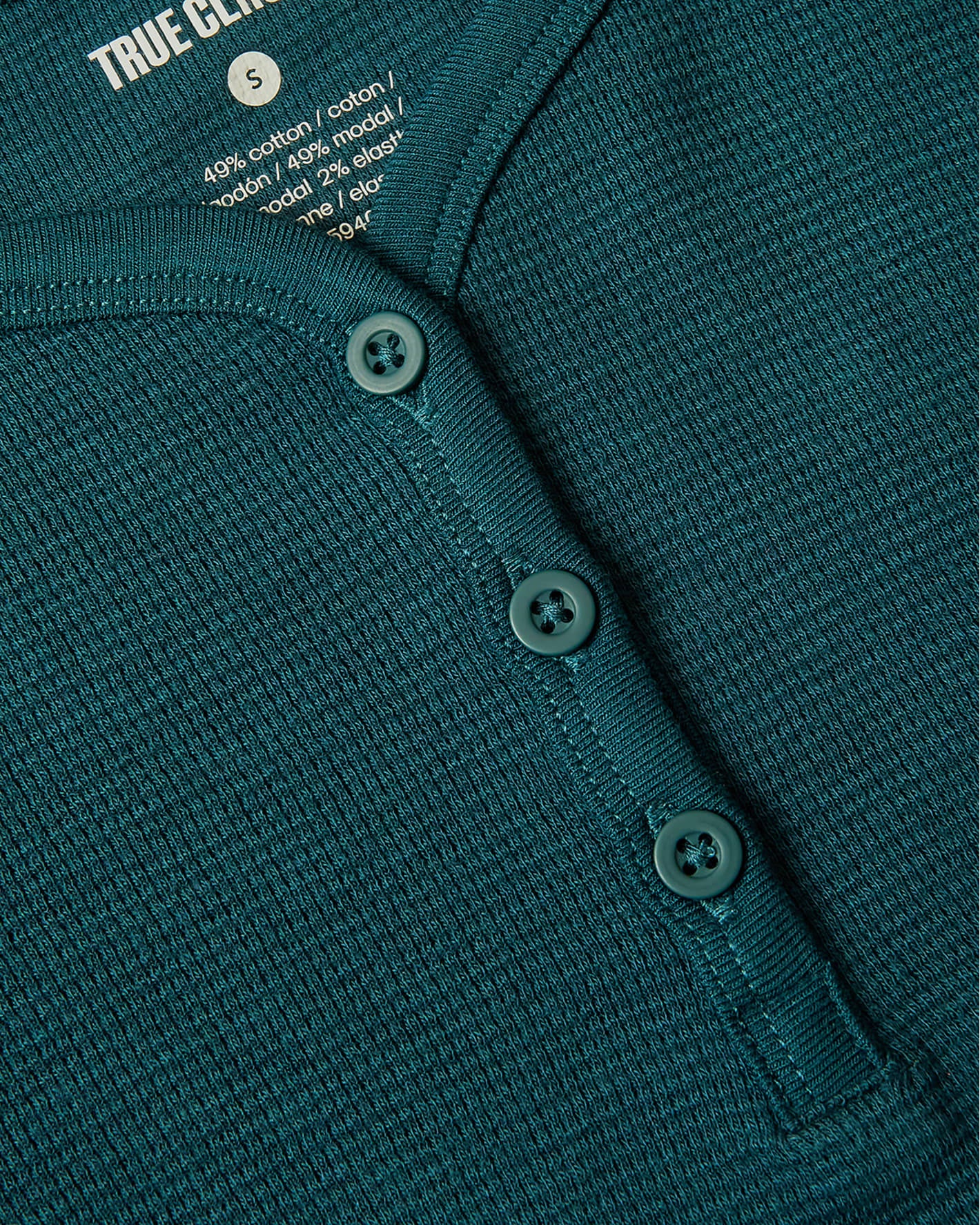 Girls Deep Emerald Long Sleeve Boxy Waffle Henley - Image 7