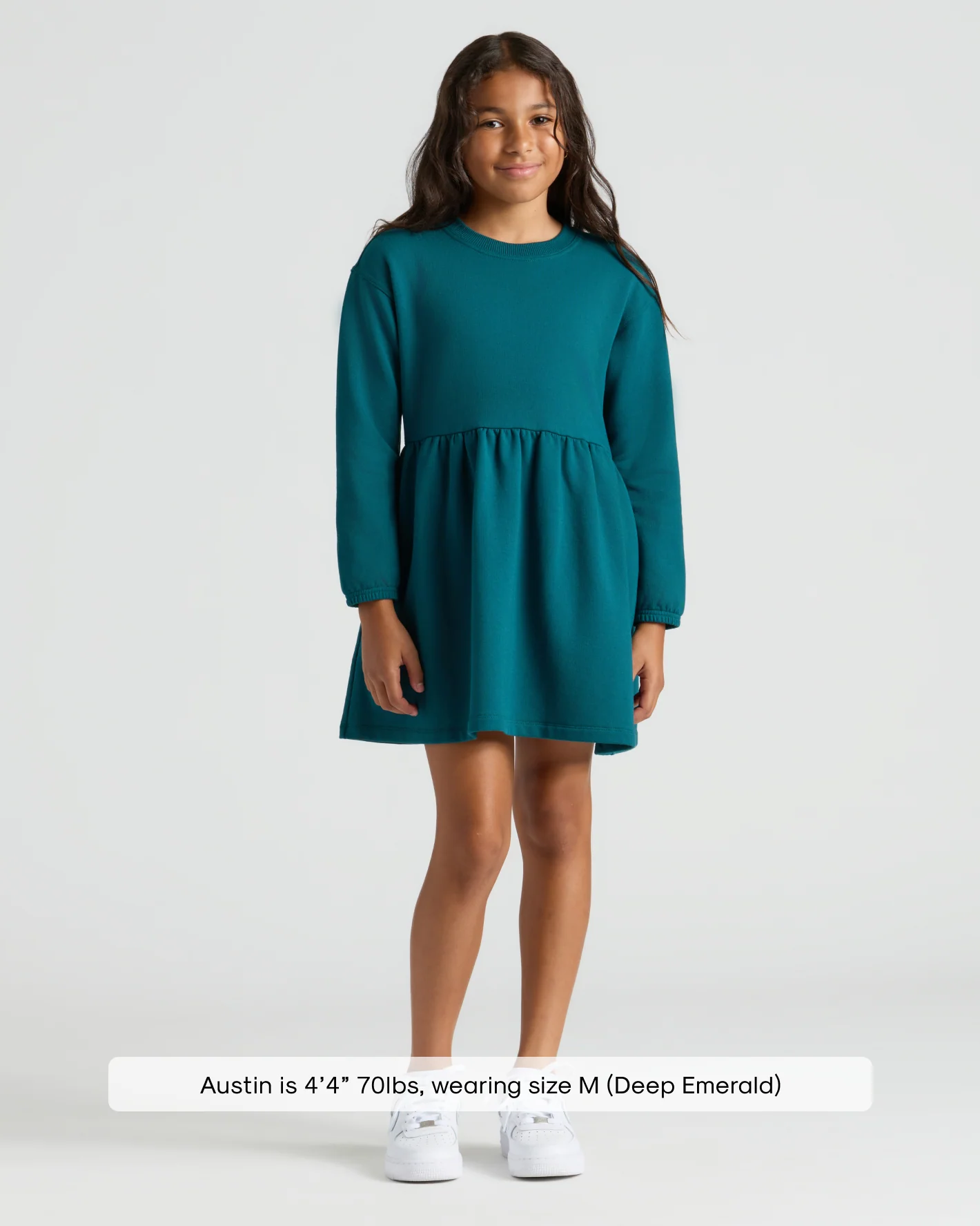 Girls Deep Emerald Long Sleeve Fleece Dress - Image 3