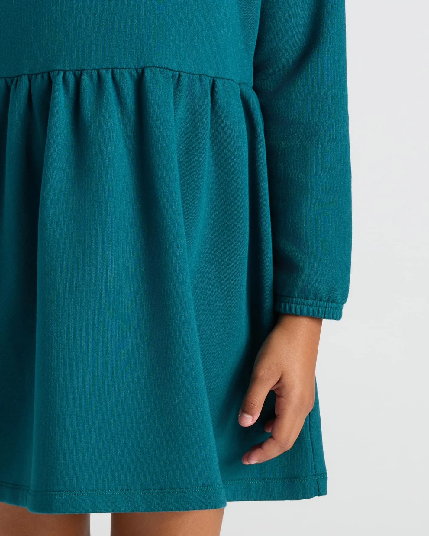 Girls Deep Emerald Long Sleeve Fleece Dress - Image 7