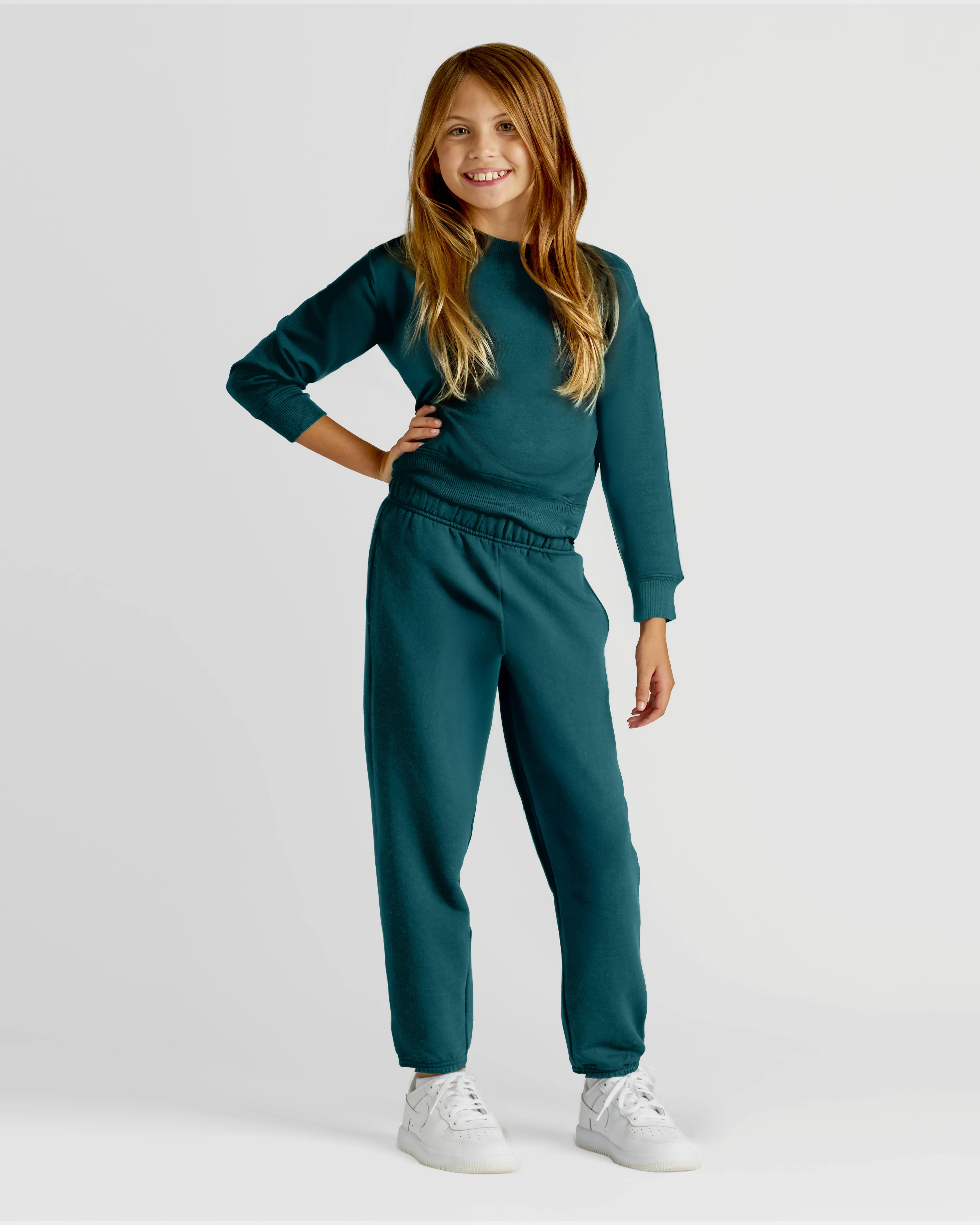 Girls Deep Emerald Slouch Pullover Crew & Relaxed Jogger 2-Pack - Image 2