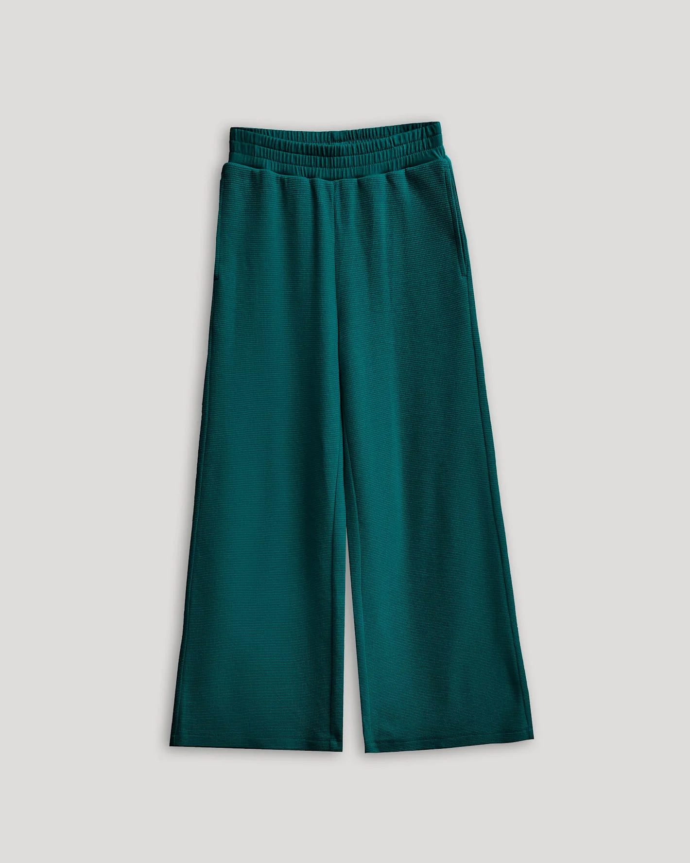Girls Deep Emerald Waffle Wide Leg Pants - Image 2
