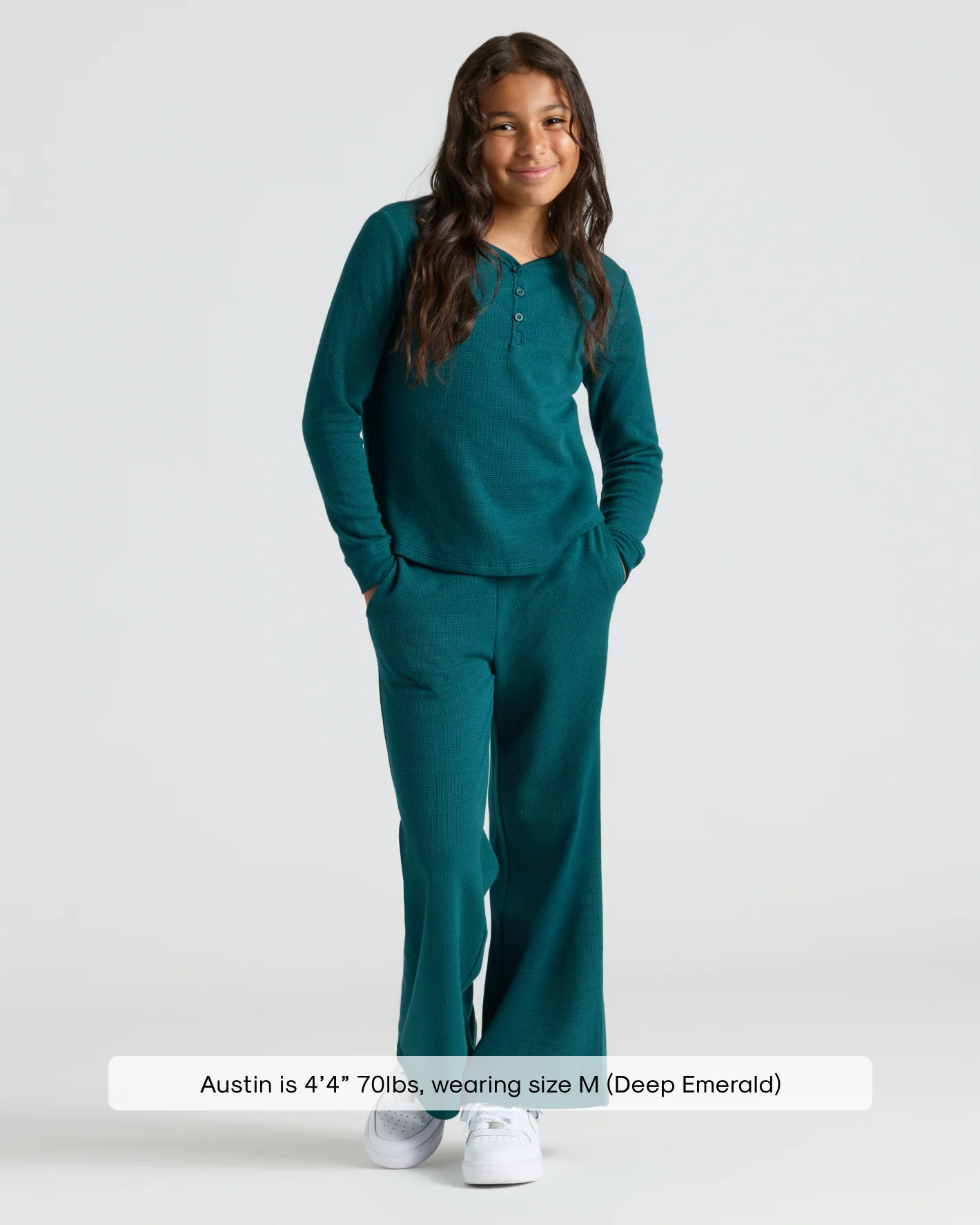 Girls Deep Emerald Waffle Wide Leg Pants - Image 3