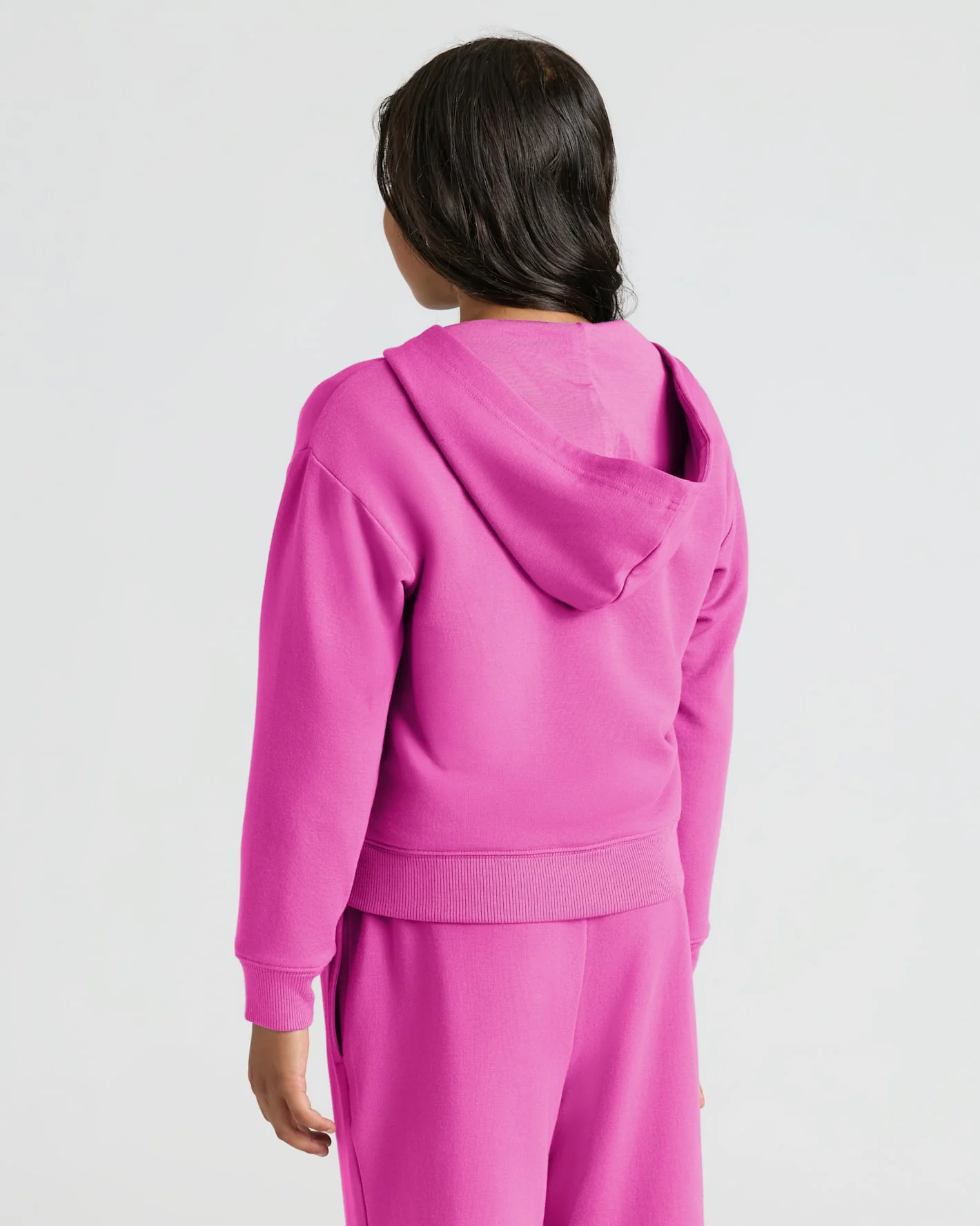 Girls Electric Fuchsia Cropped Zip Hoodie - Image 4