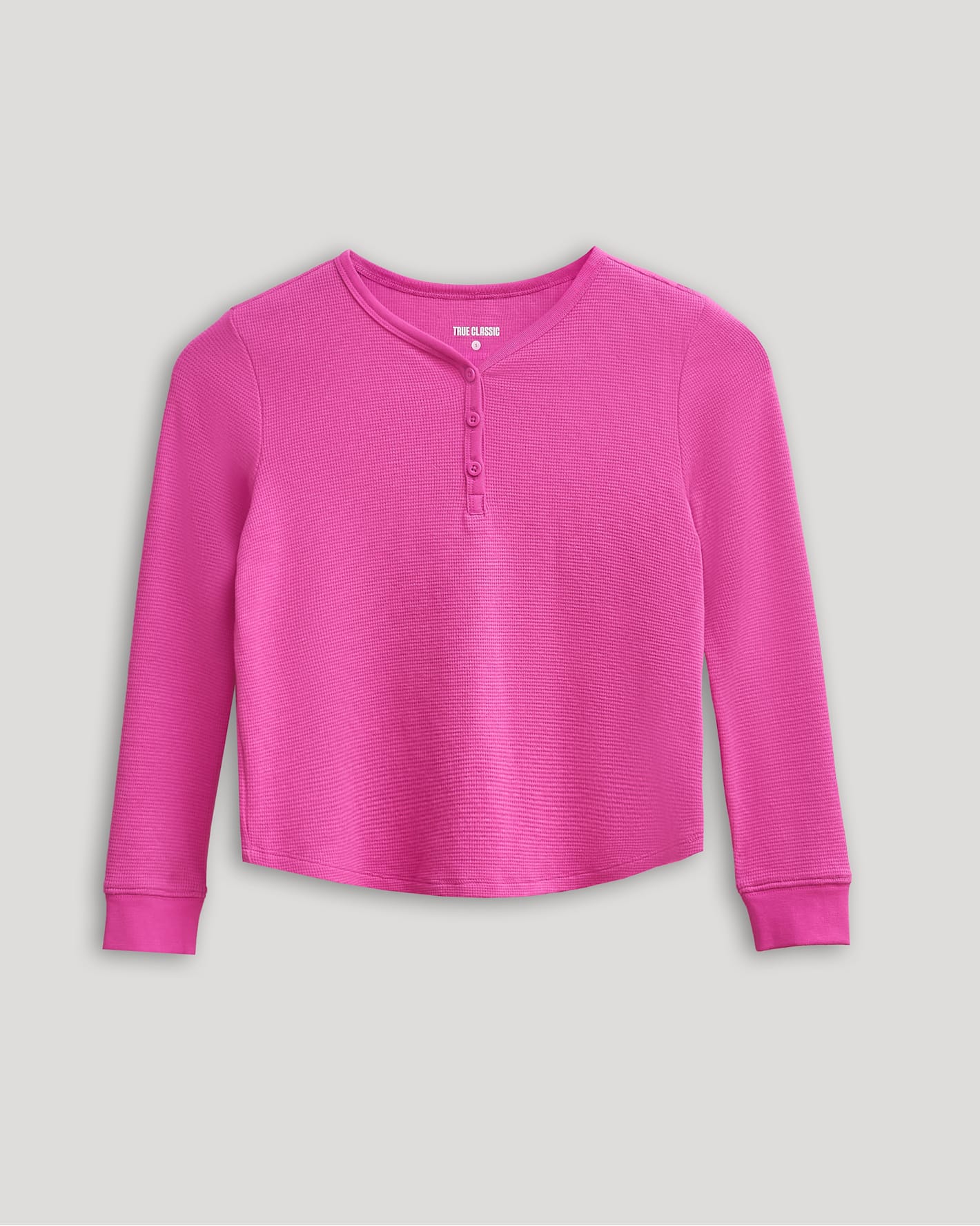 Girls Electric Fuchsia Long Sleeve Boxy Waffle Henley - Image 2