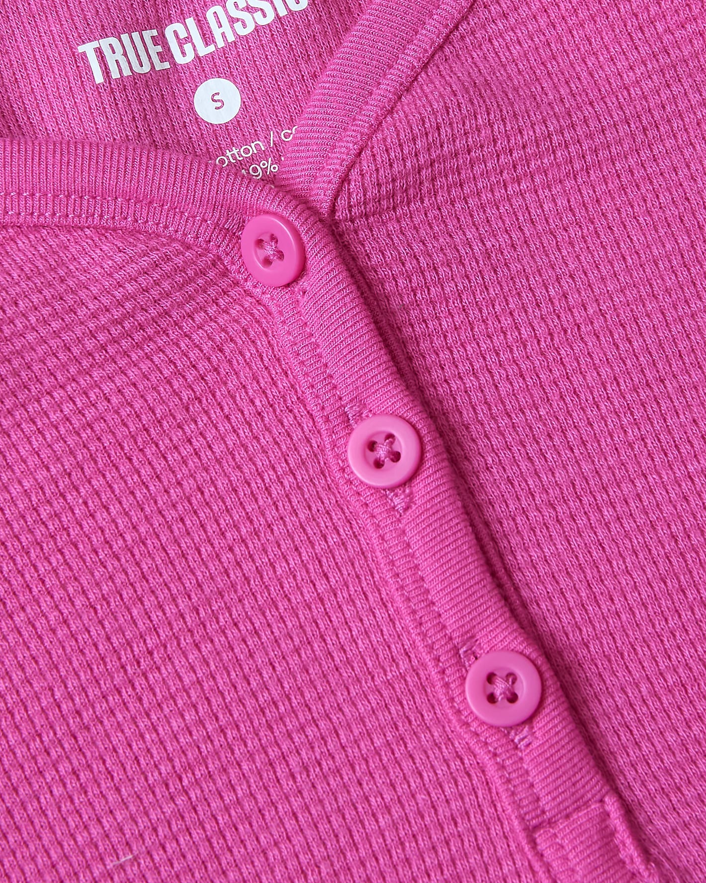 Girls Electric Fuchsia Long Sleeve Boxy Waffle Henley - Image 8