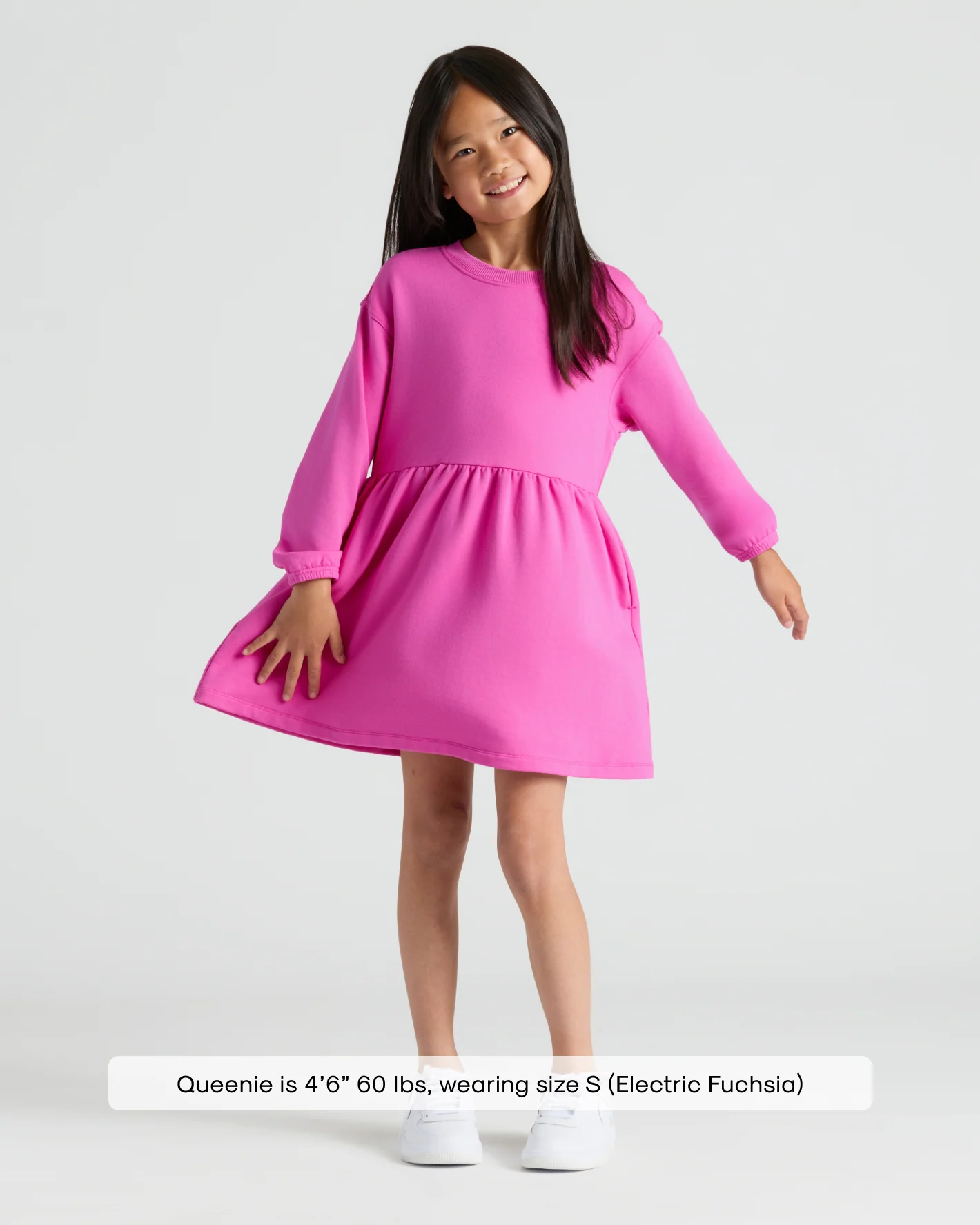Girls Electric Fuchsia Long Sleeve Fleece Dress - Image 3