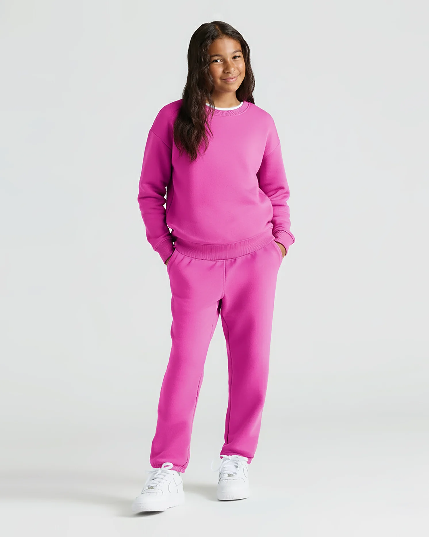 Girls Electric Fuchsia Slouch Pullover Crew & Relaxed Joggers 2-Pack - Image 2
