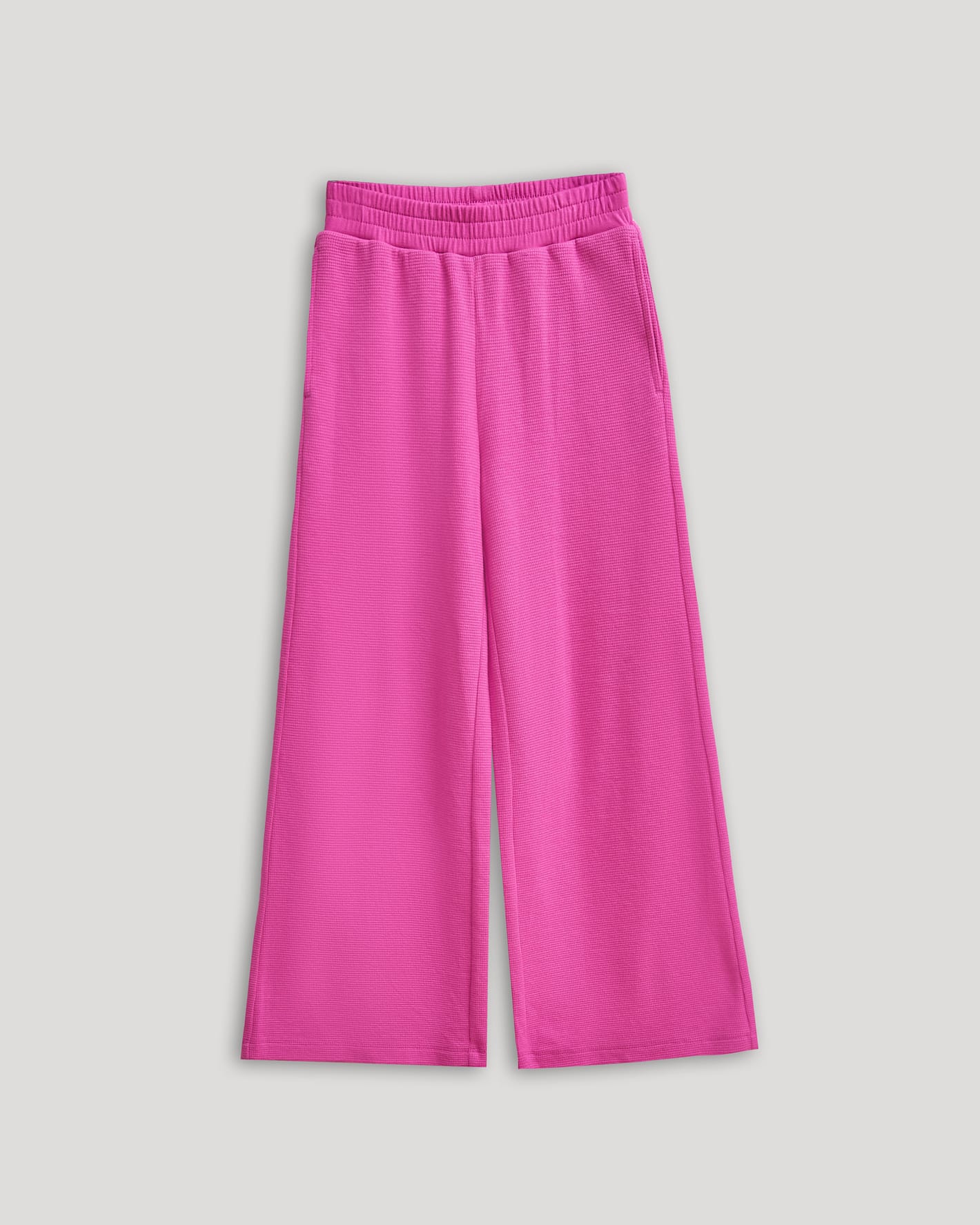 Girls Electric Fuchsia Waffle Wide Leg Pants - Image 2