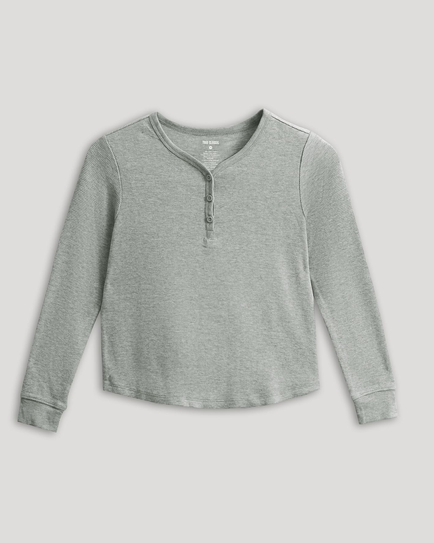 Girls Heather Gray Long Sleeve Boxy Waffle Henley - Image 2
