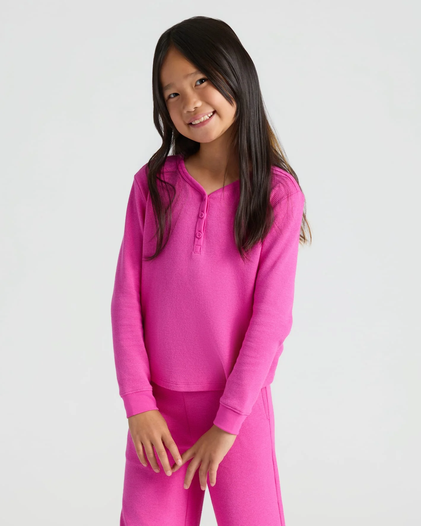 Girls Long Sleeve Boxy Waffle Henley 3-Pack - Image 2