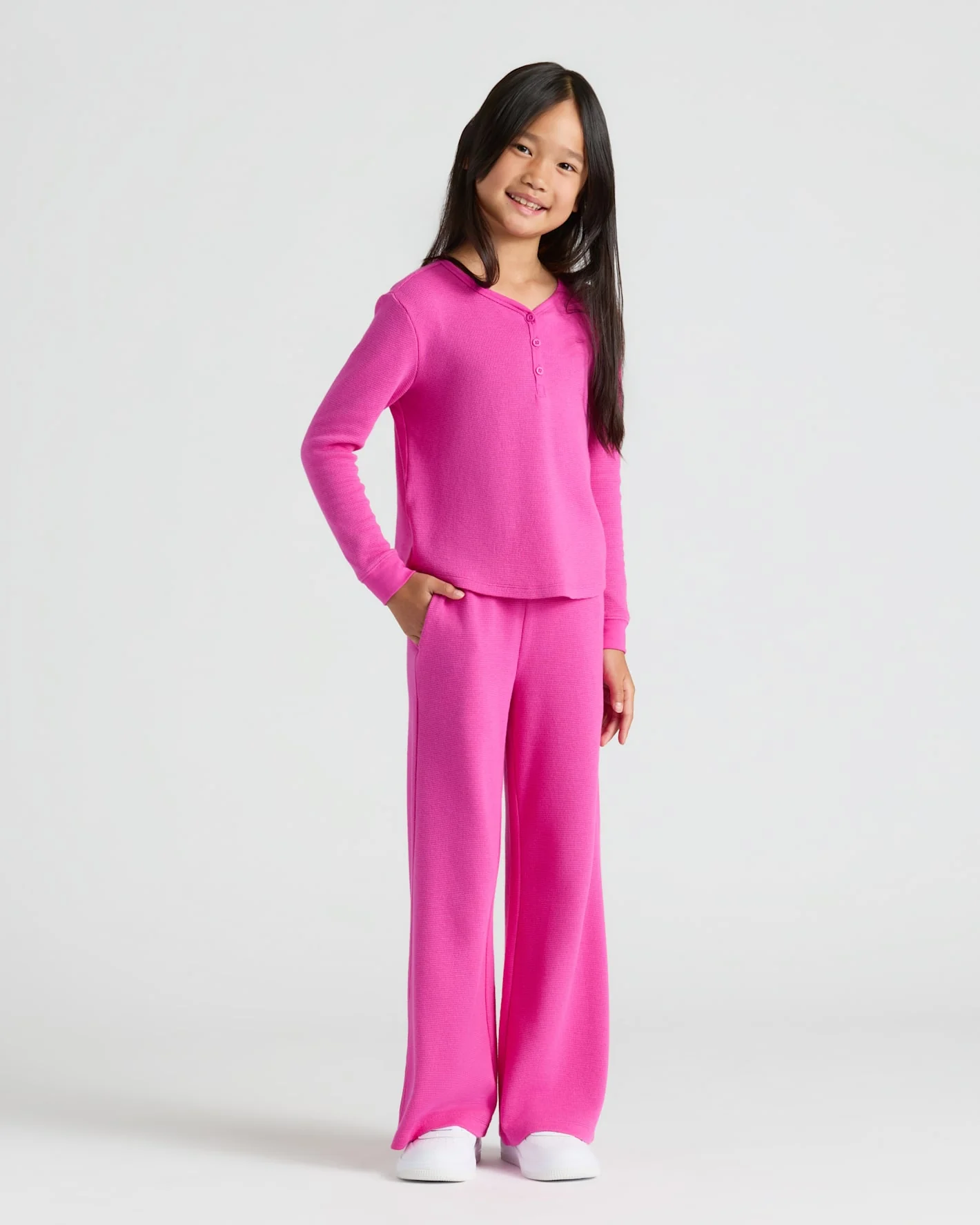 Girls Long Sleeve Boxy Waffle Henley 3-Pack - Image 3