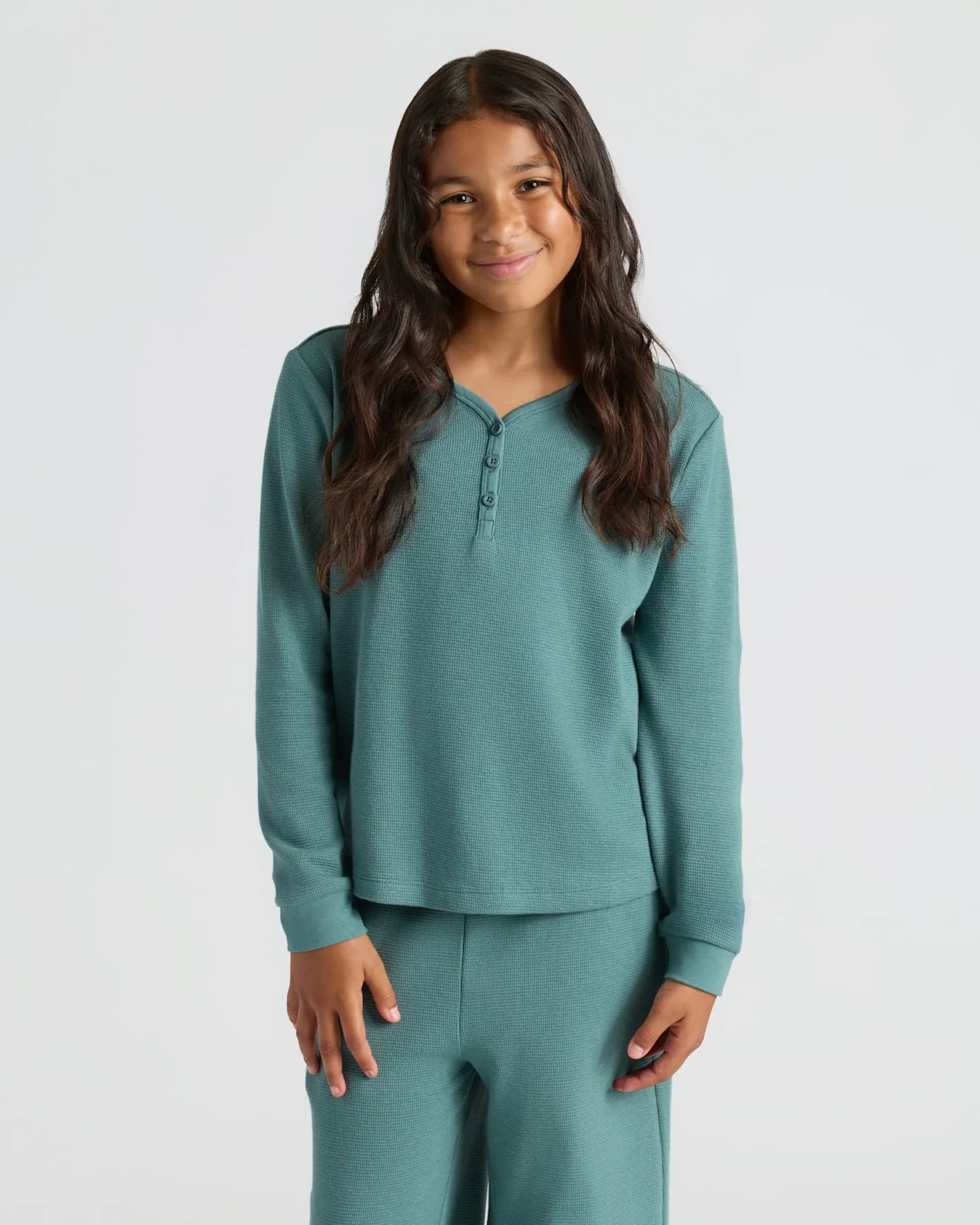 Girls Long Sleeve Boxy Waffle Henley 3-Pack - Image 5