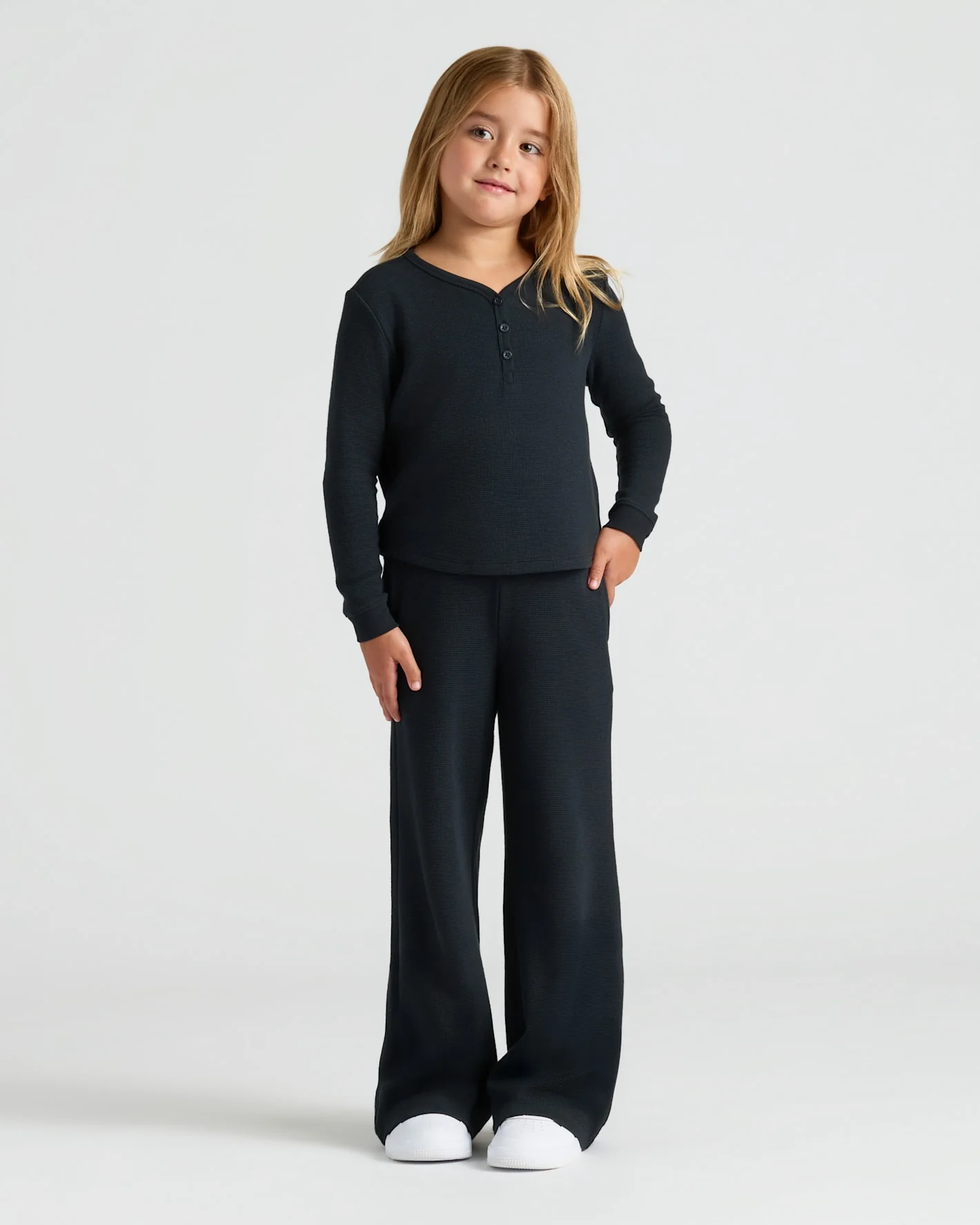Girls Long Sleeve Boxy Waffle Henley 3-Pack - Image 6