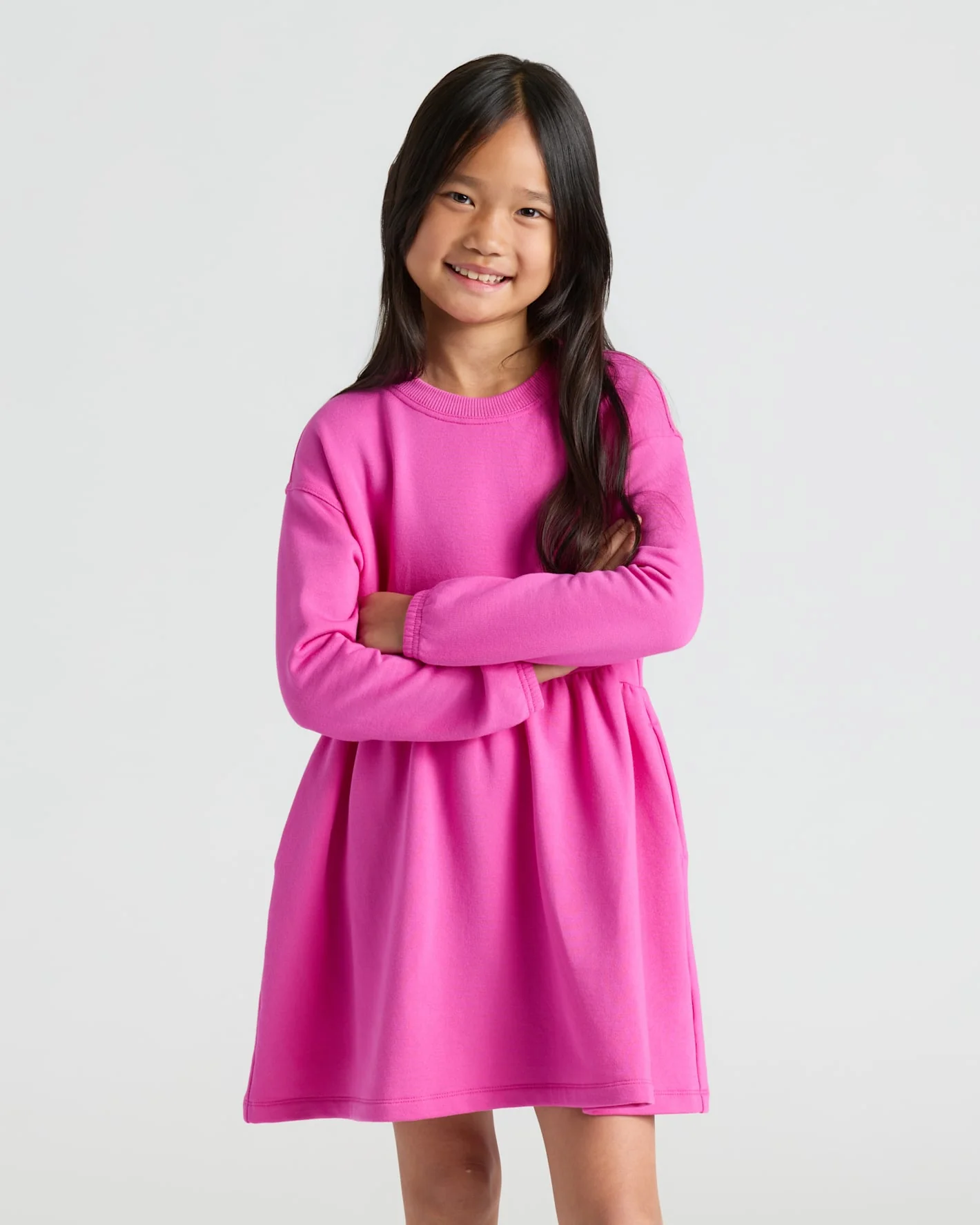 Girls Electric Fuchsia Long Sleeve Fleece Dress - Image 6