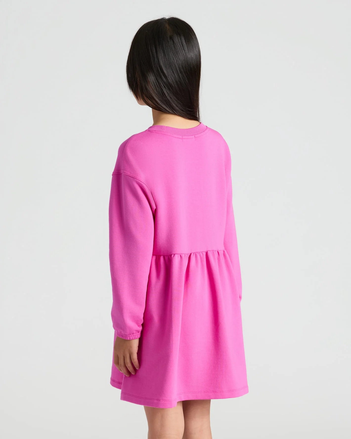 Girls Electric Fuchsia Long Sleeve Fleece Dress - Image 4