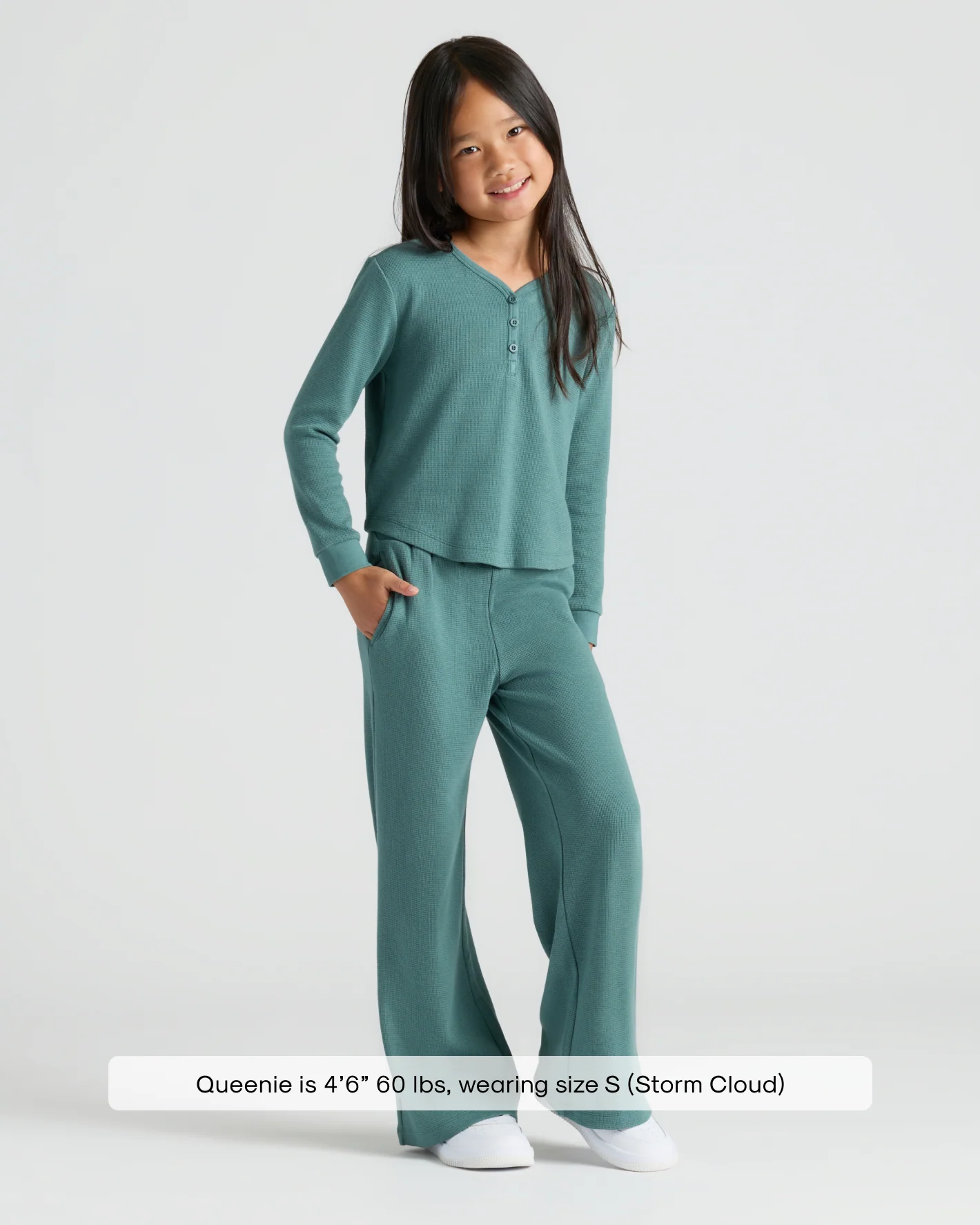 Girls Stormcloud Long Sleeve Boxy Waffle Henley - Image 3
