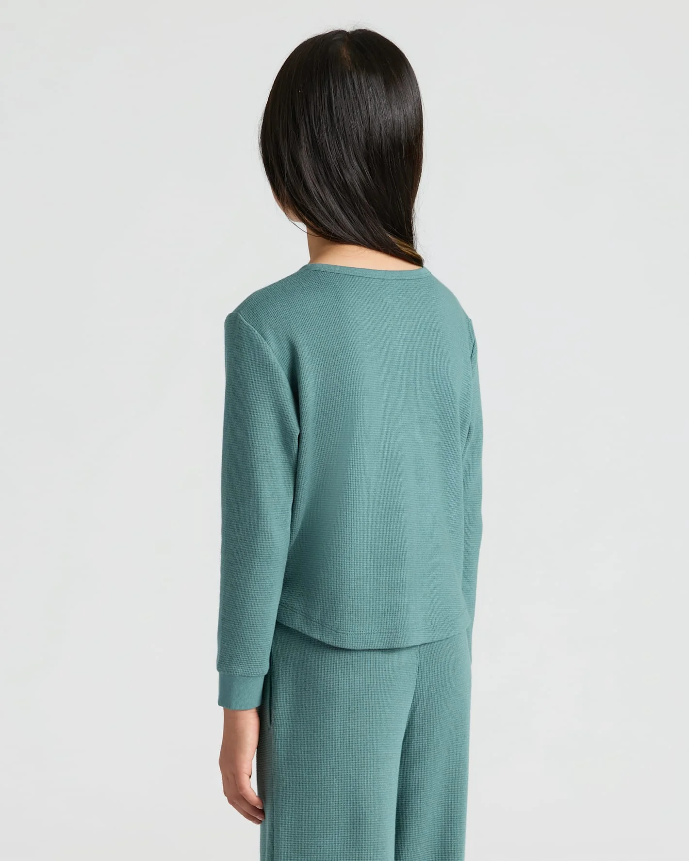 Girls Stormcloud Long Sleeve Boxy Waffle Henley - Image 4
