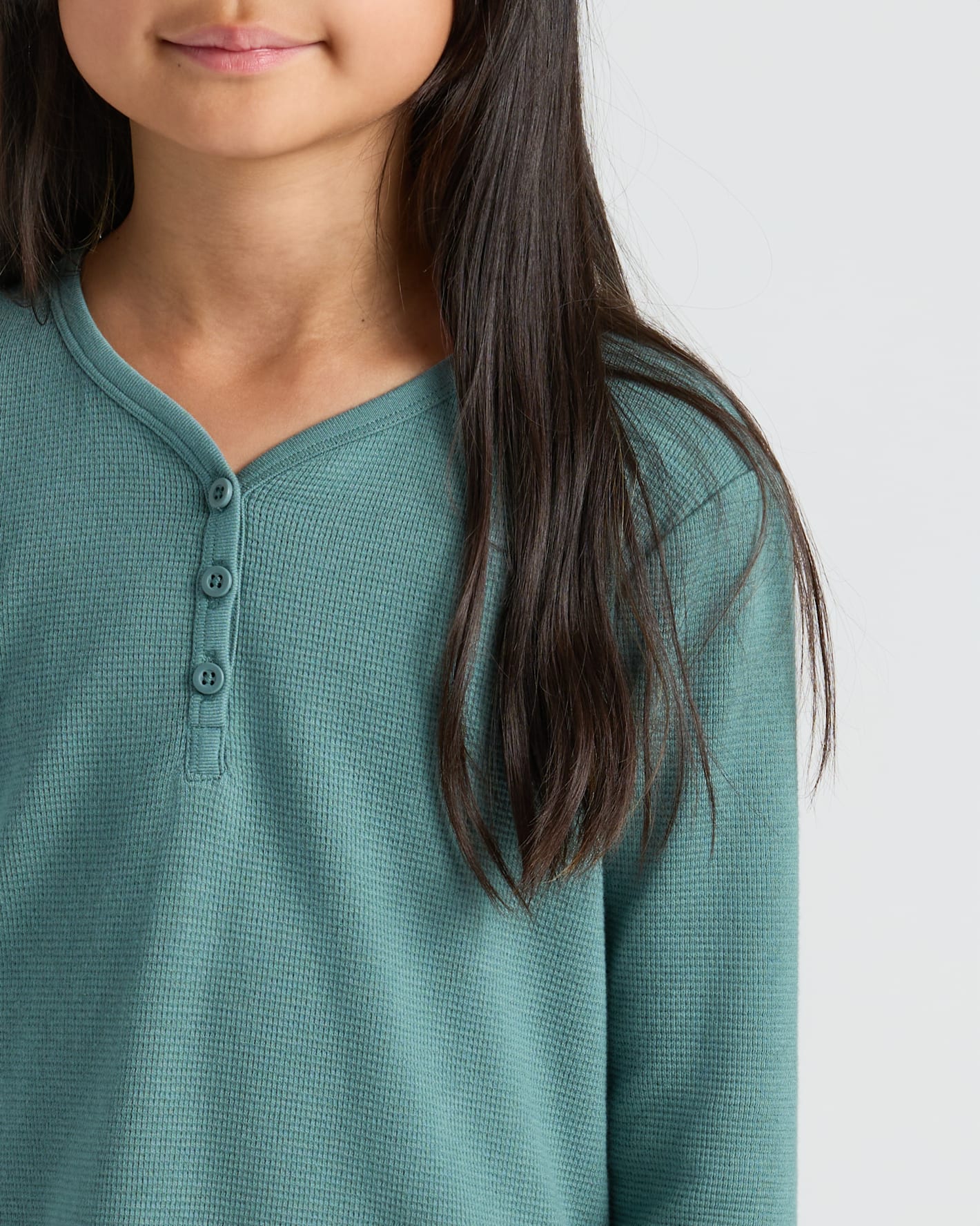 Girls Stormcloud Long Sleeve Boxy Waffle Henley - Image 5