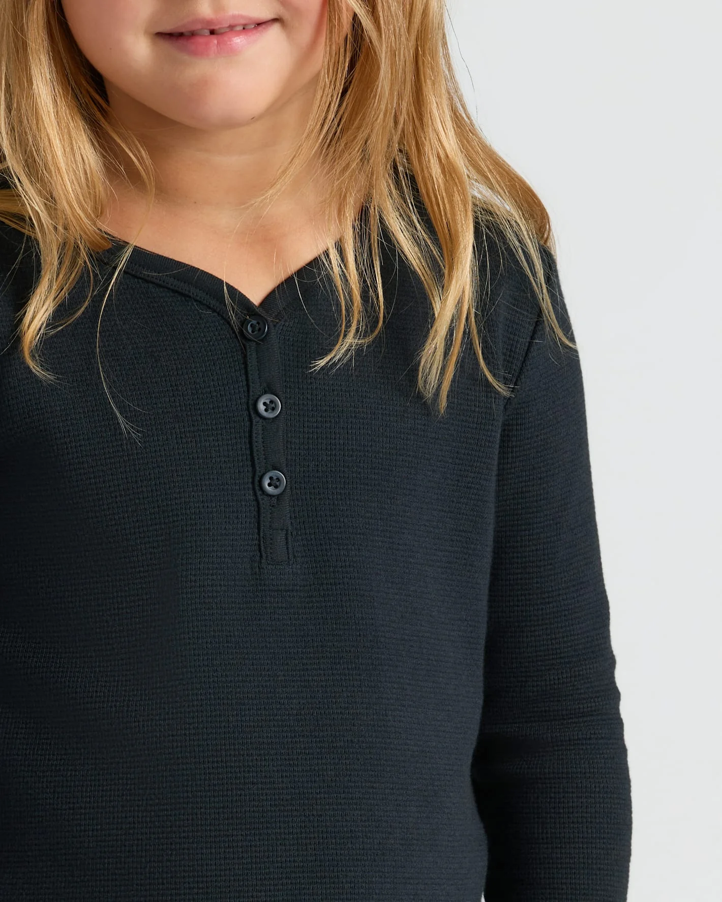 Girls Black Waffle Long Sleeve Henley & Waffle Leg Pants 2-Pack - Image 5