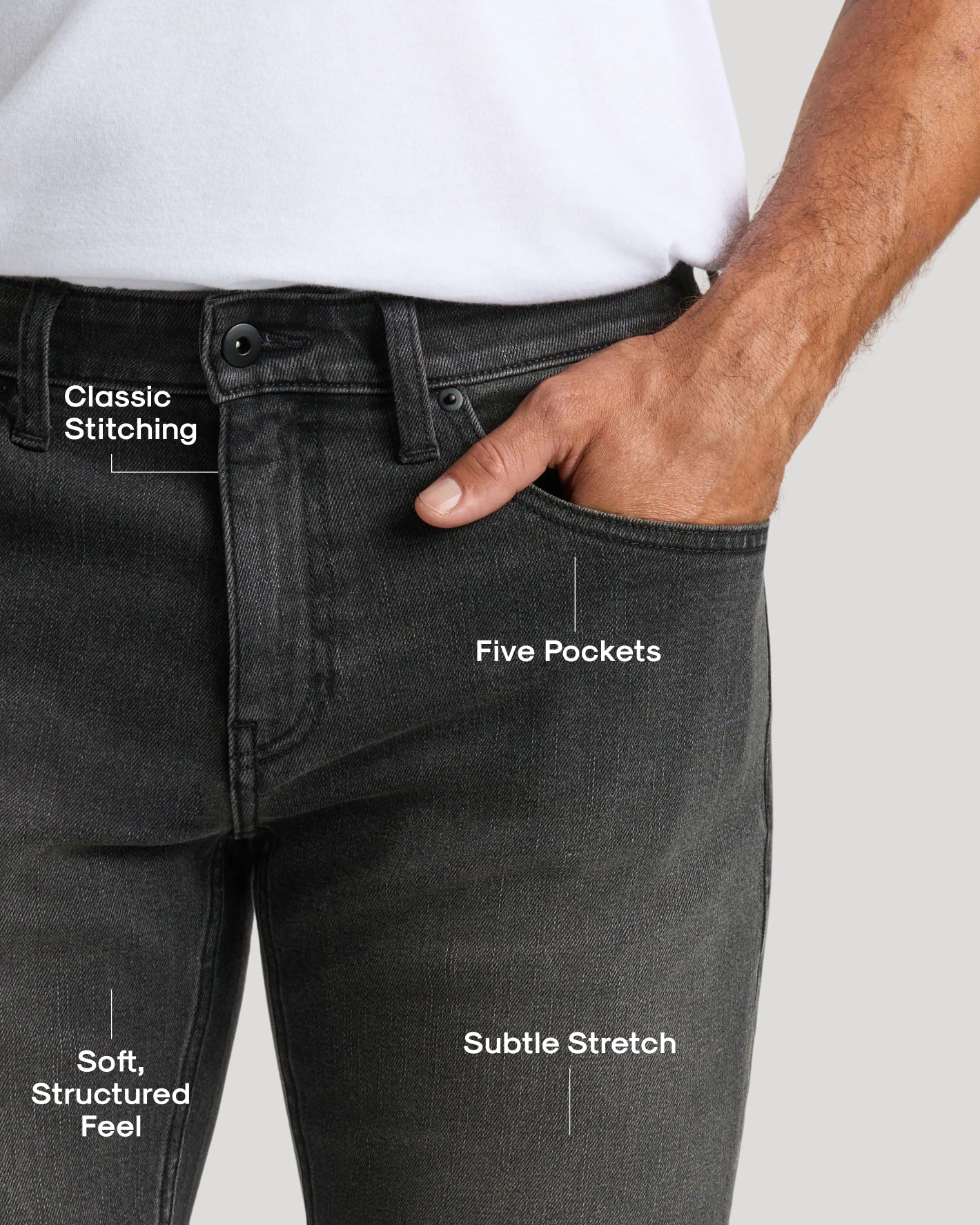 Gray Wash Slim Authentic Denim Jeans - Image 3