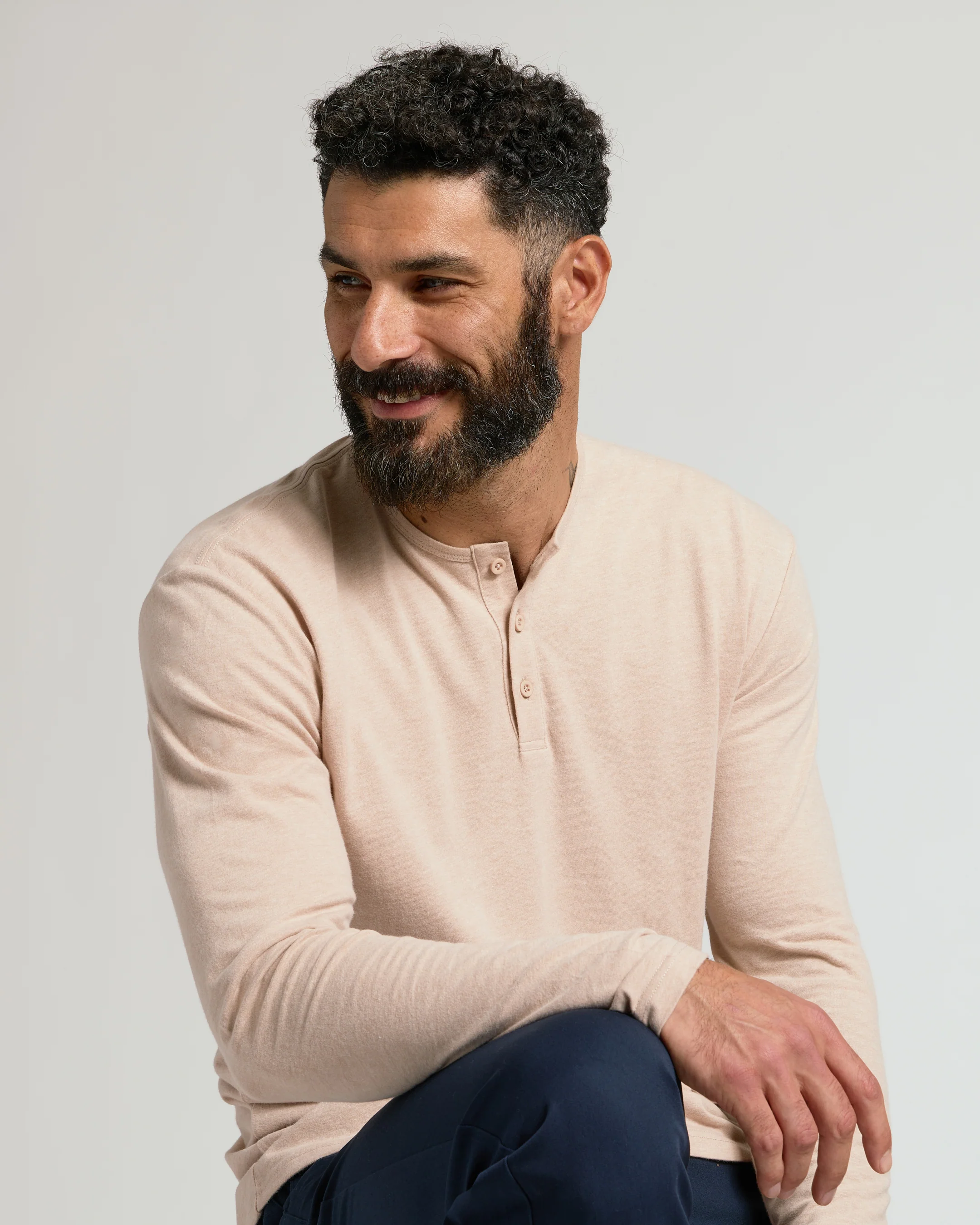Heather Camel Classic Long Sleeve Henley - Image 4