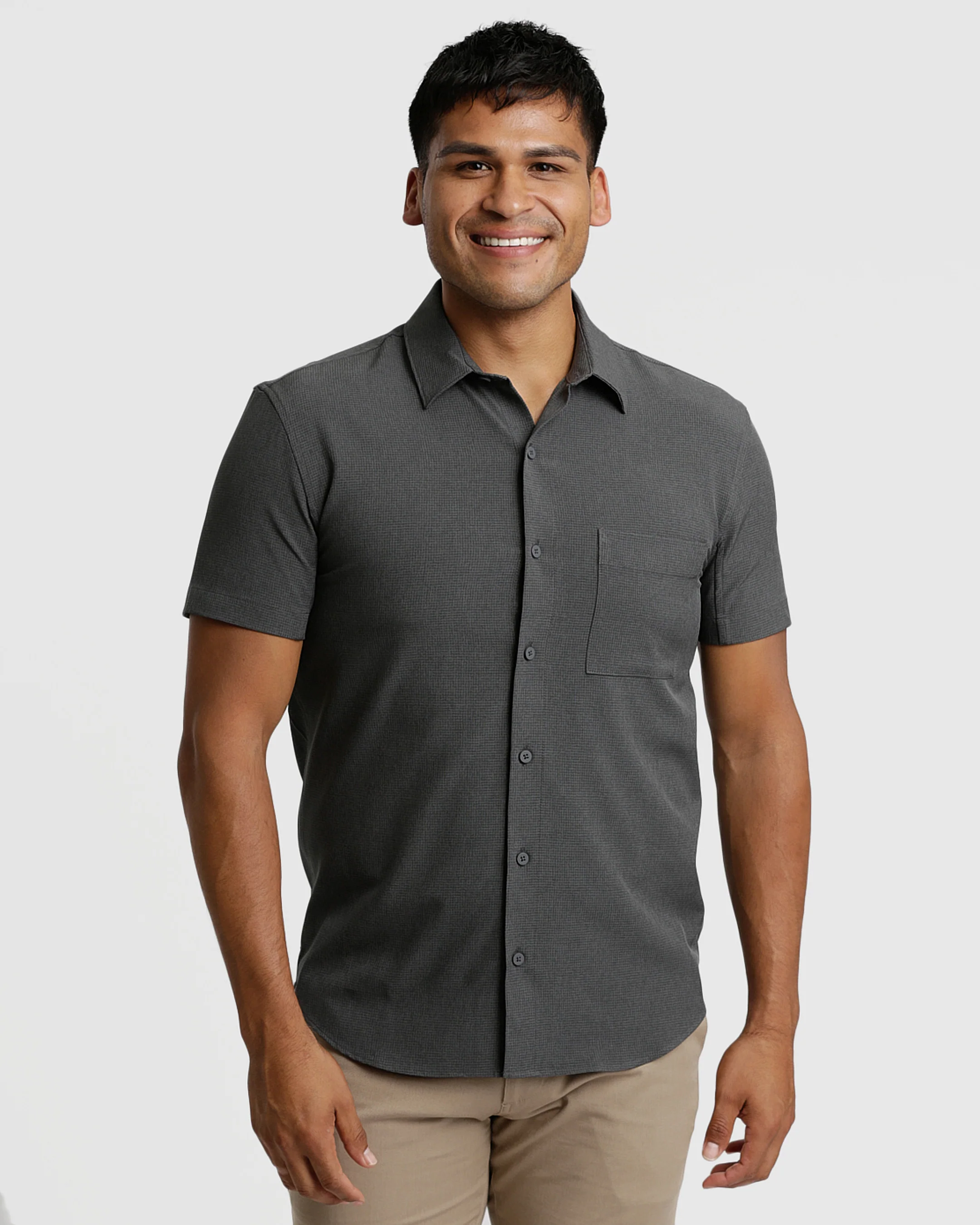 Heather Charcoal Short Sleeve Ripstop Commuter Shirt