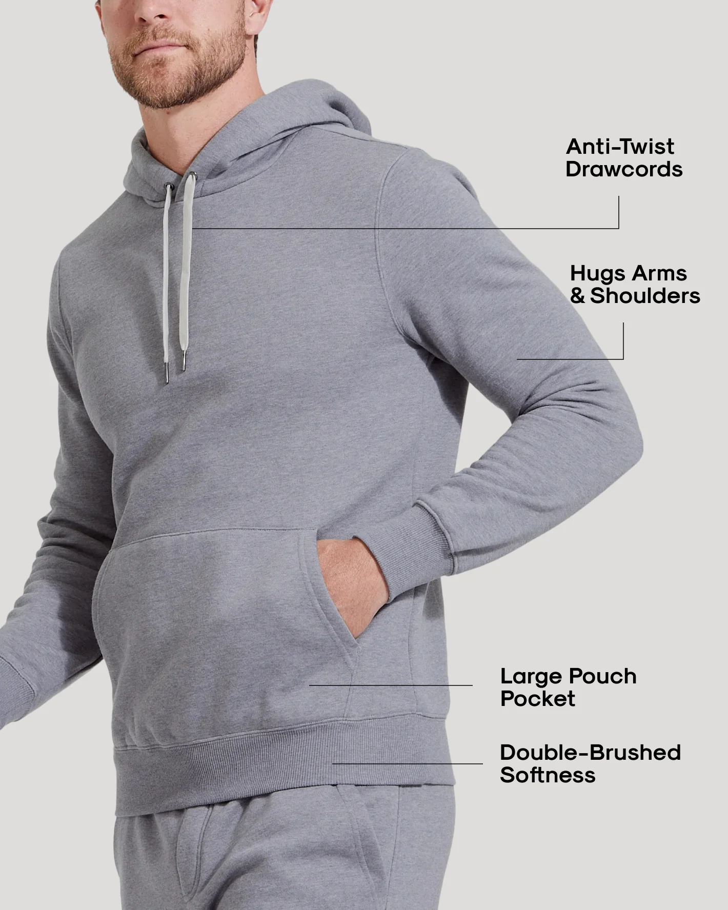 Heather Gray Fleece French Terry Pullover Hoodie - Image 3