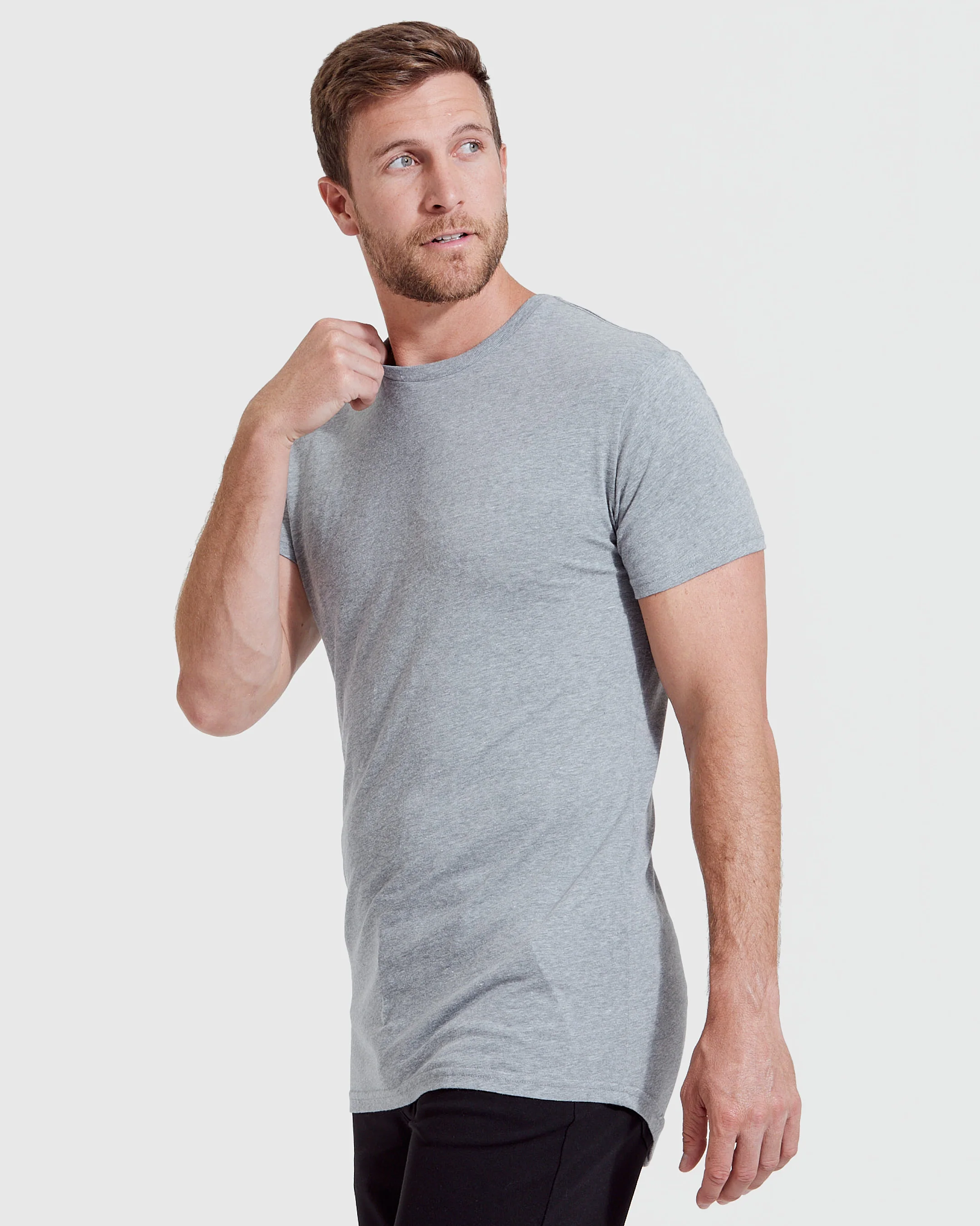 Heather Gray Tall Round Hem Crew Neck T-Shirt - Image 3