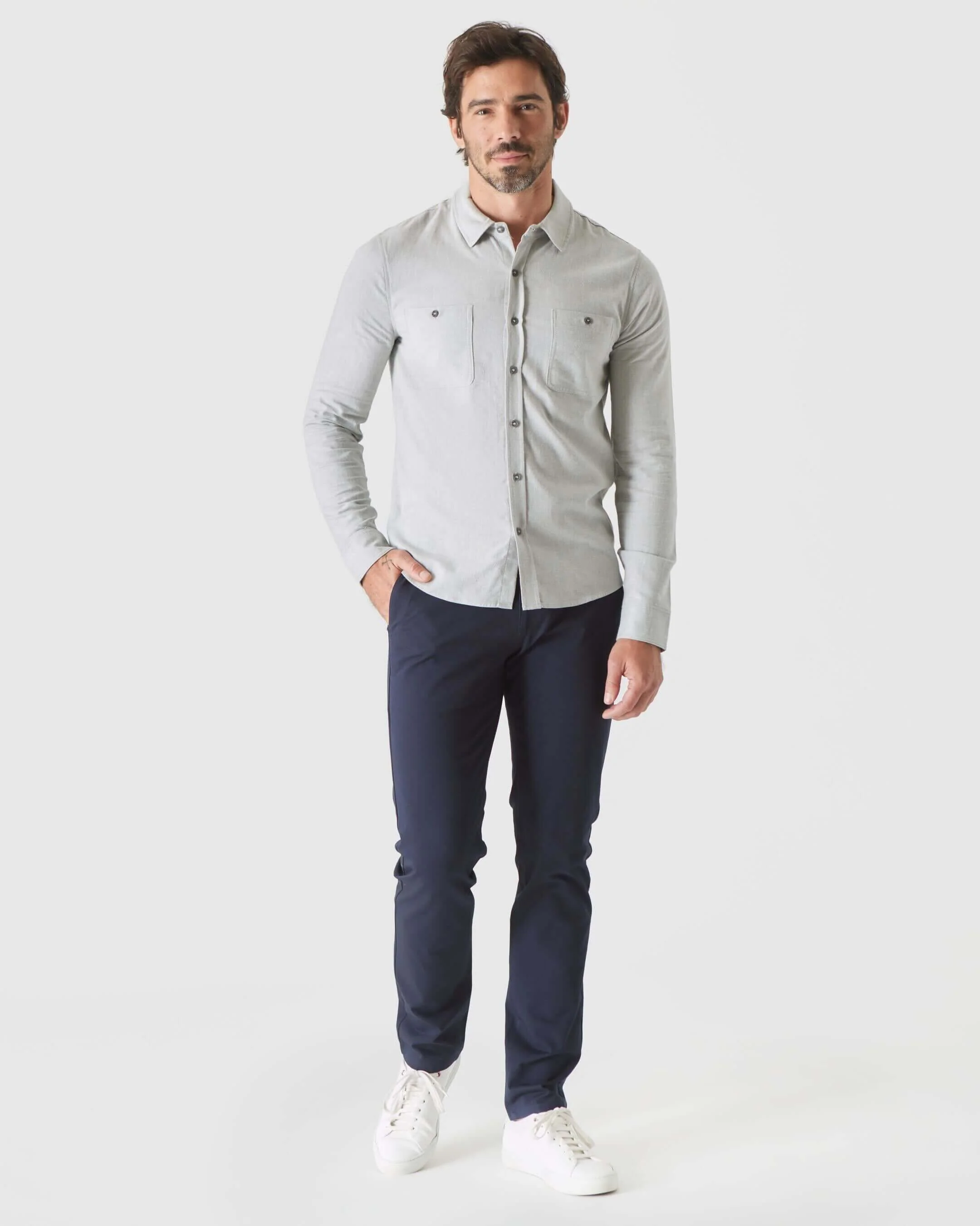 Heather Gray Long Sleeve Lightweight Flannel Shirt - Image 4