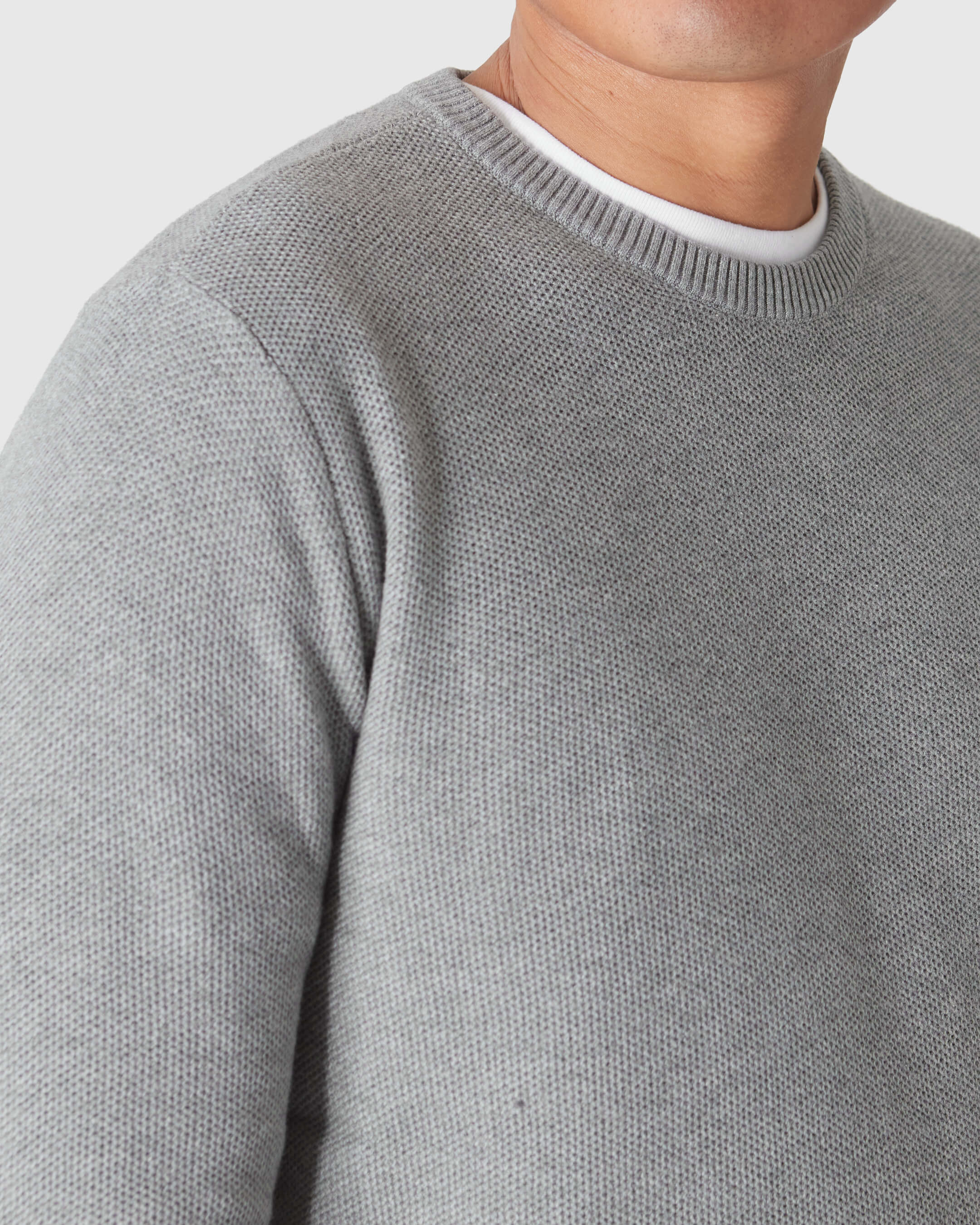 Heather Gray Pique Crew Sweater - Image 4