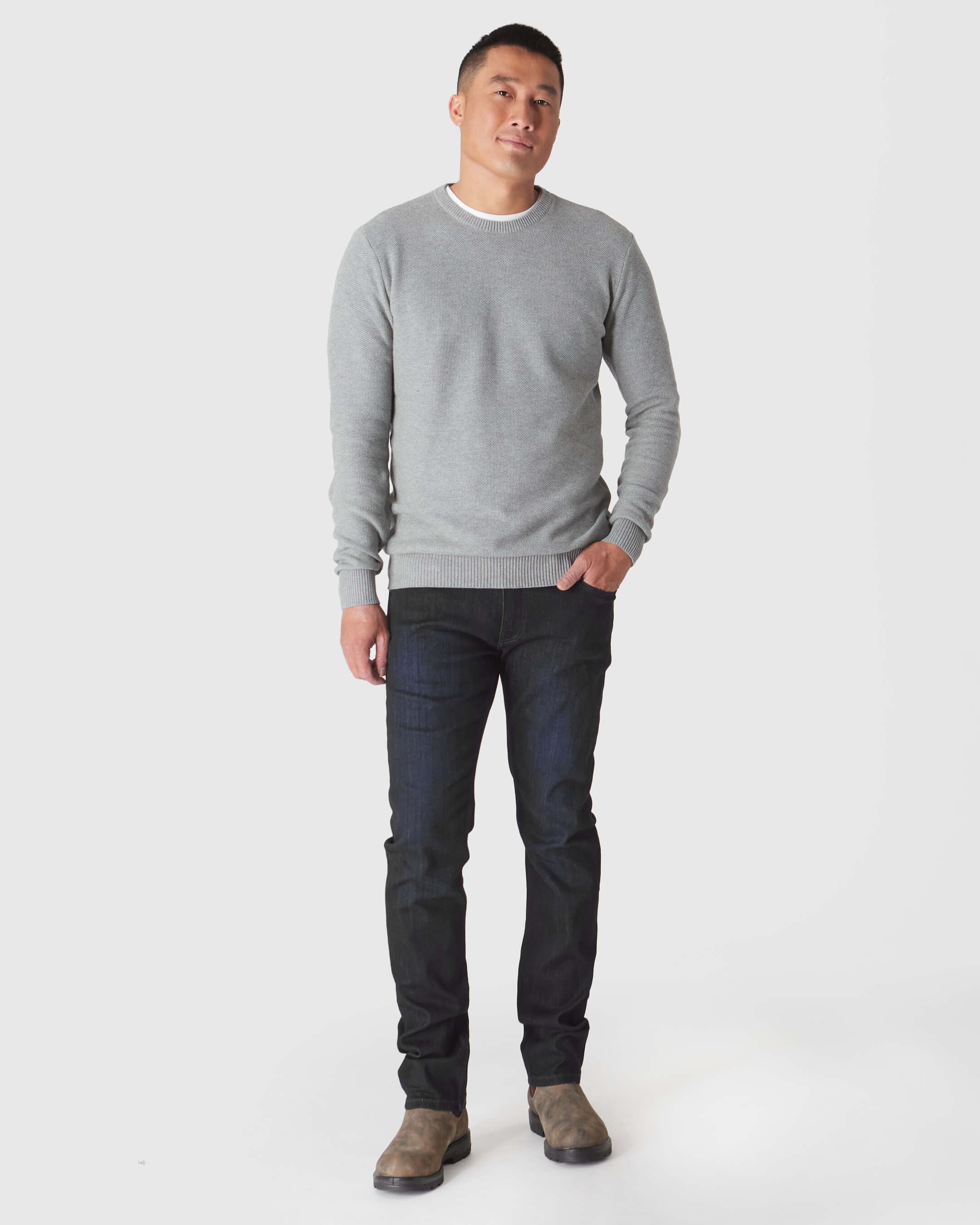 Heather Gray Pique Crew Sweater - Image 6