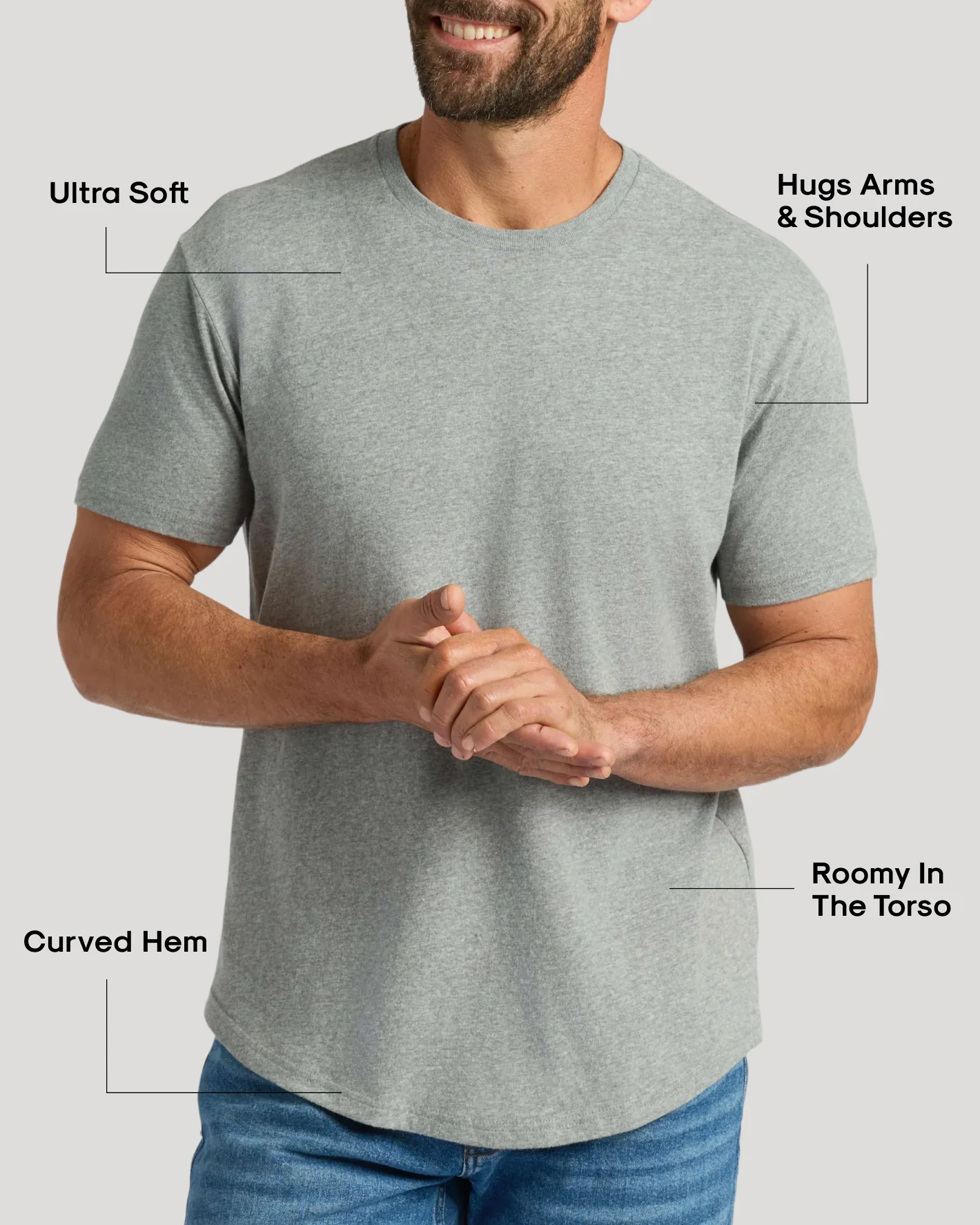 Heather Gray Curved Hem Classic Crew Neck - Image 3