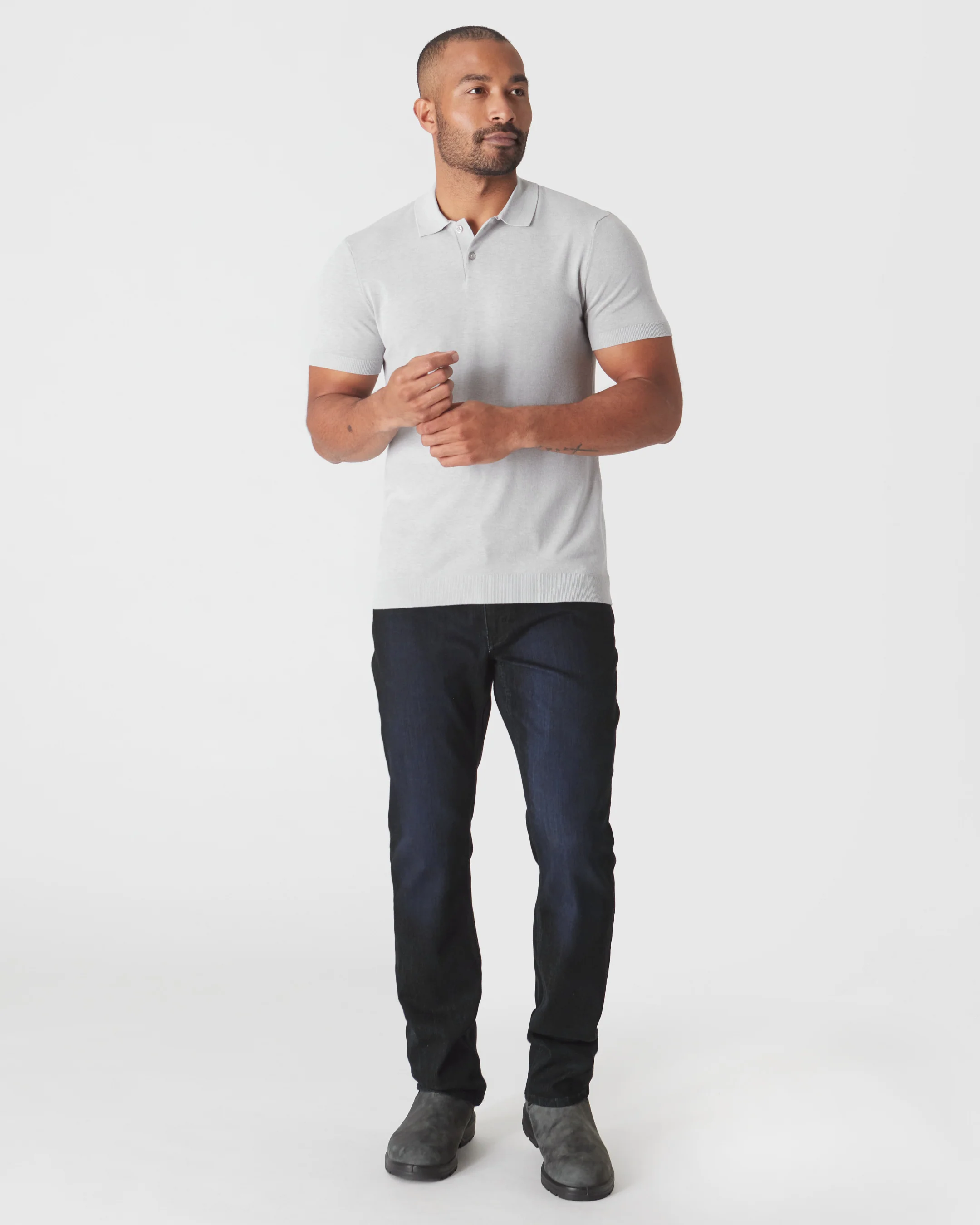 Heather Gray Short Sleeve Sweater Polo - Image 4
