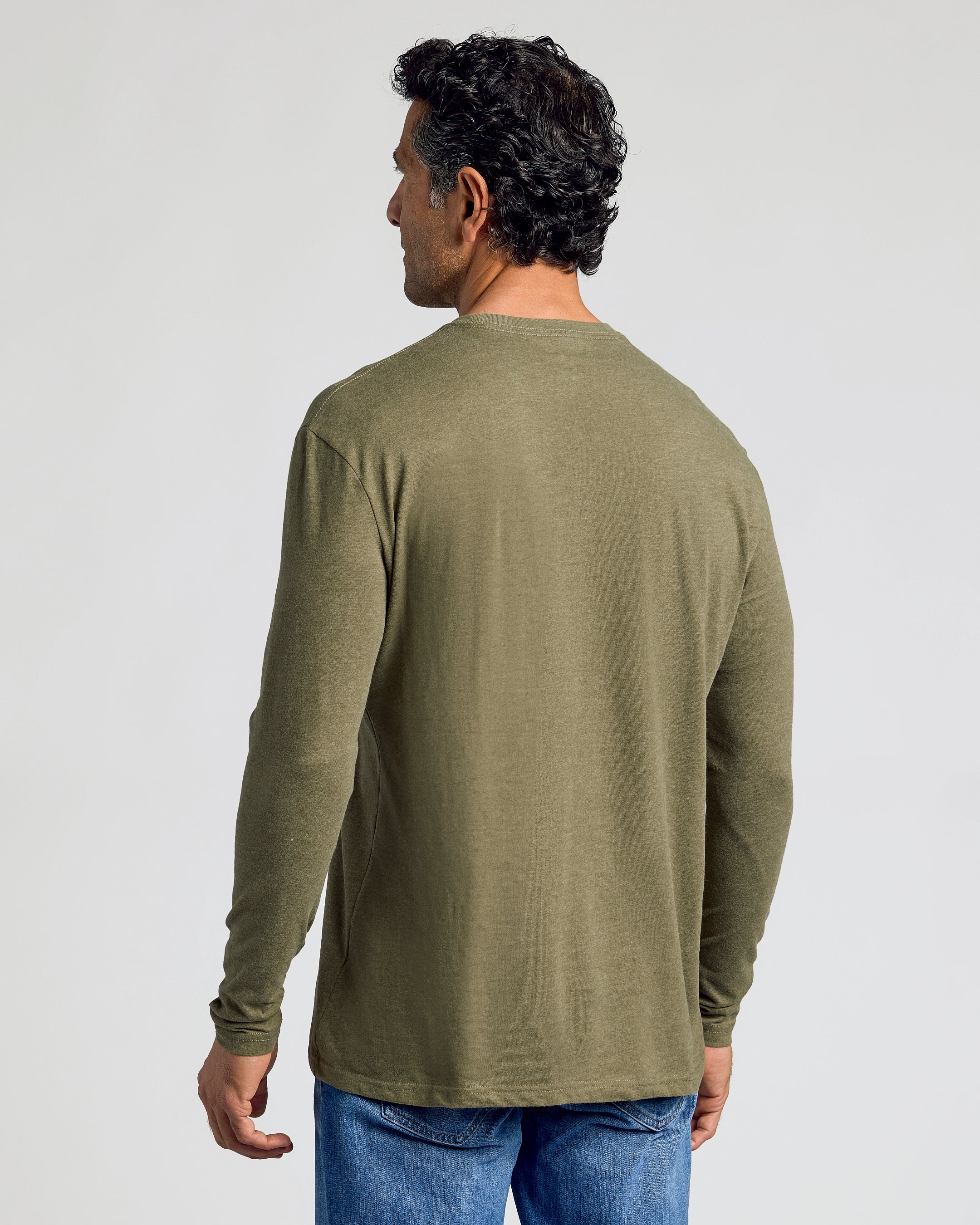 Heather Military Green Classic Long Sleeve Crew Neck - Image 3