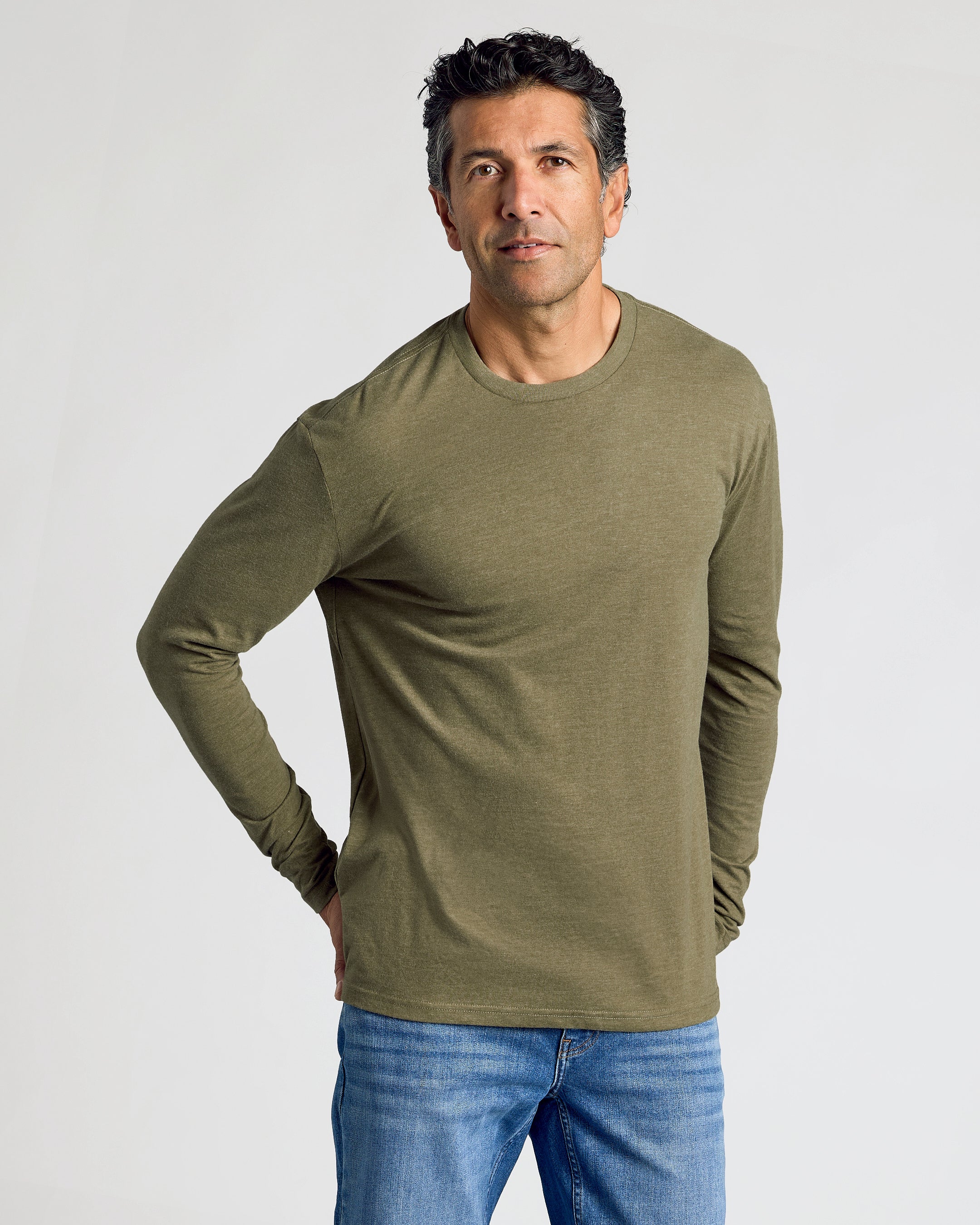 Heather Military Green Classic Long Sleeve Crew Neck - Image 4