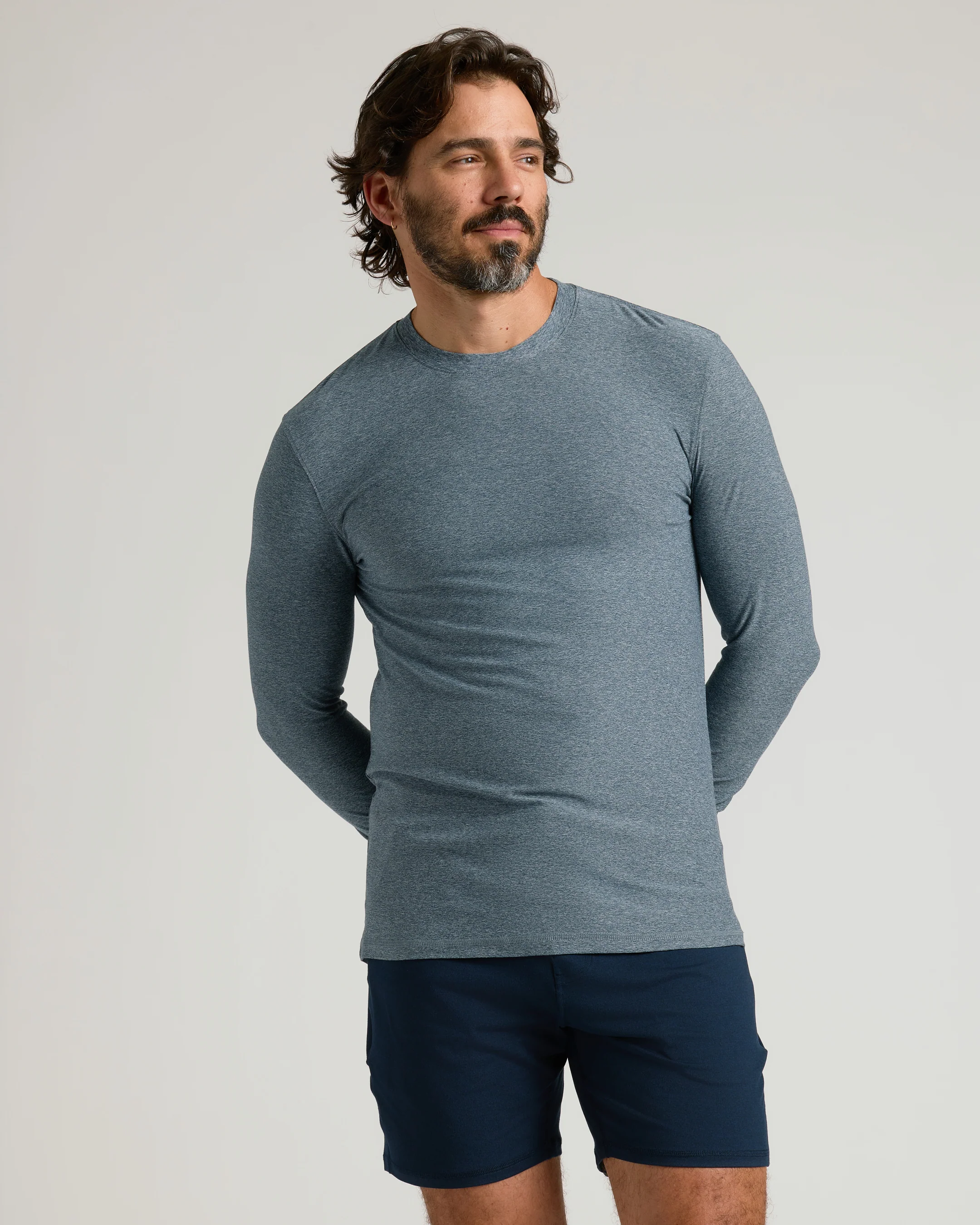 Heather Navy Active Long Sleeve Crew T-Shirt - Image 6