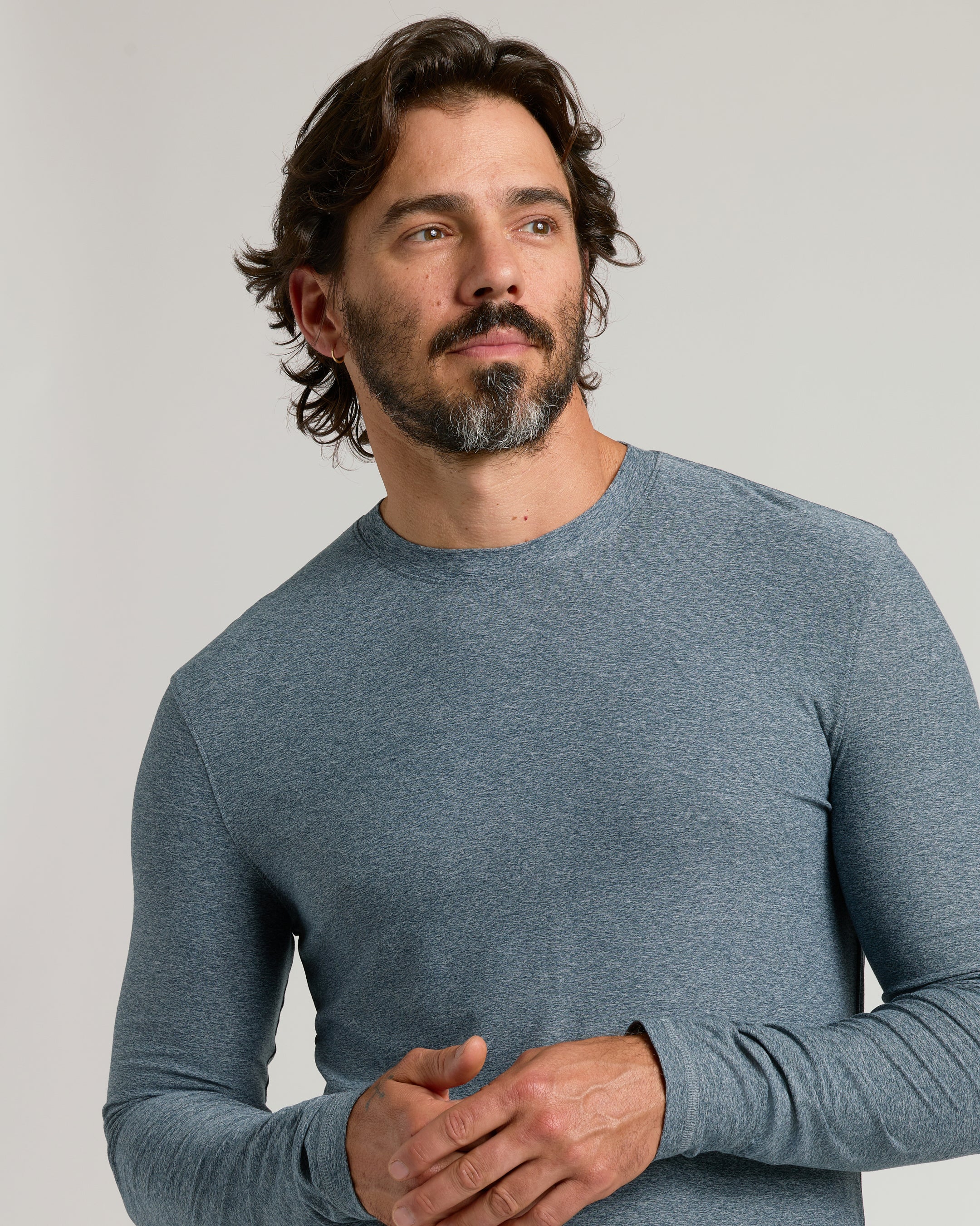 Heather Navy Active Long Sleeve Crew T-Shirt - Image 8