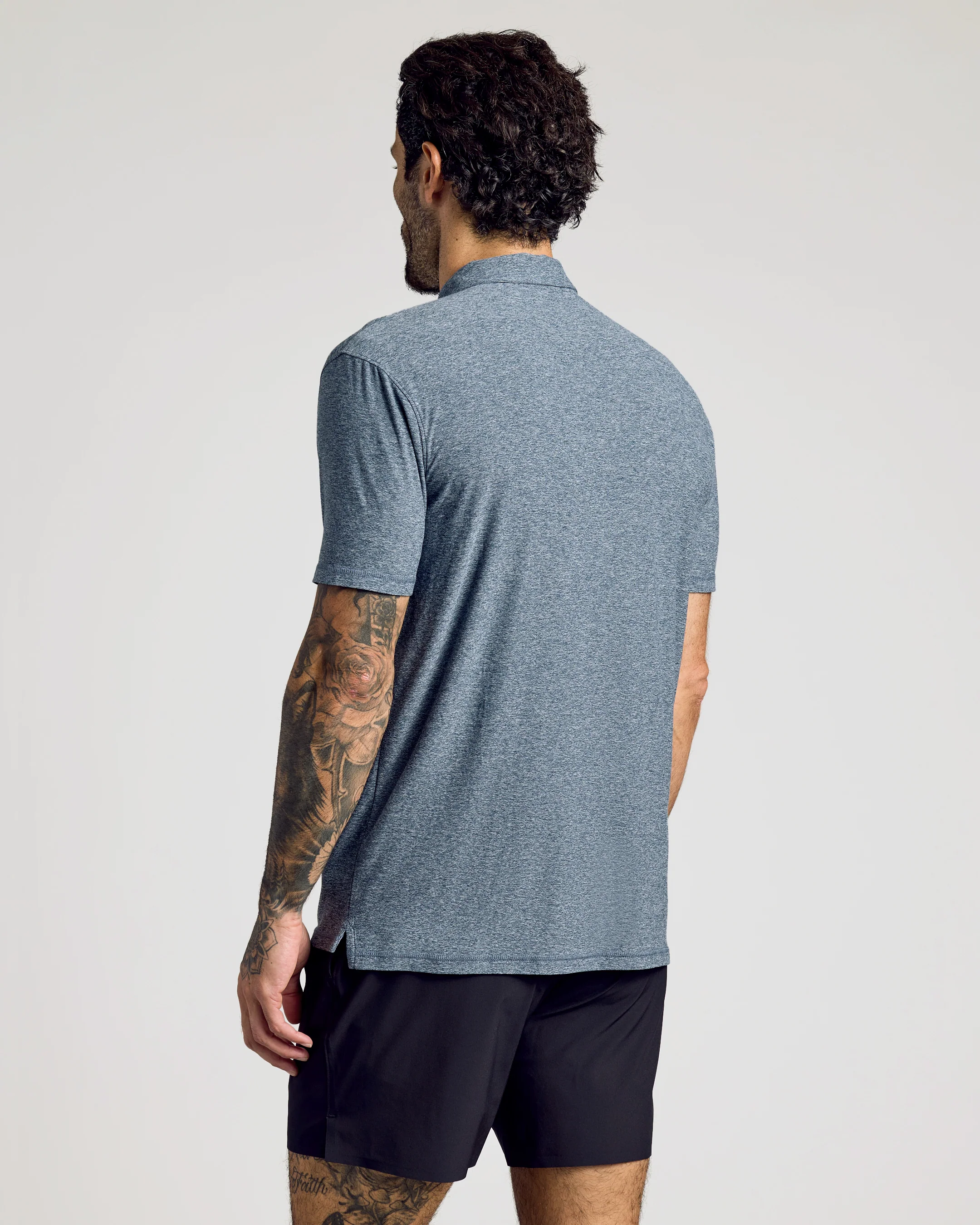 Heather Navy Active Short Sleeve Polo - Image 3