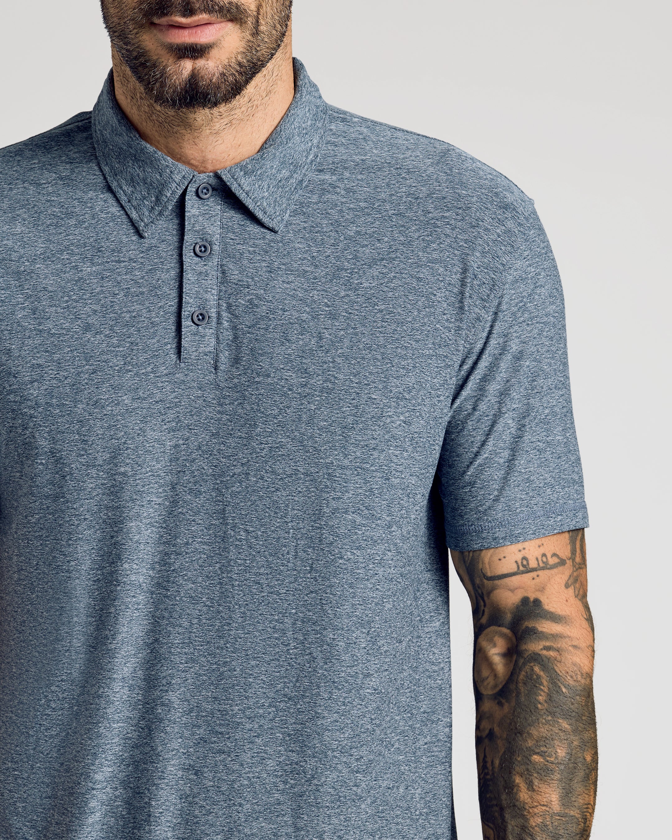 Heather Navy Active Short Sleeve Polo - Image 4