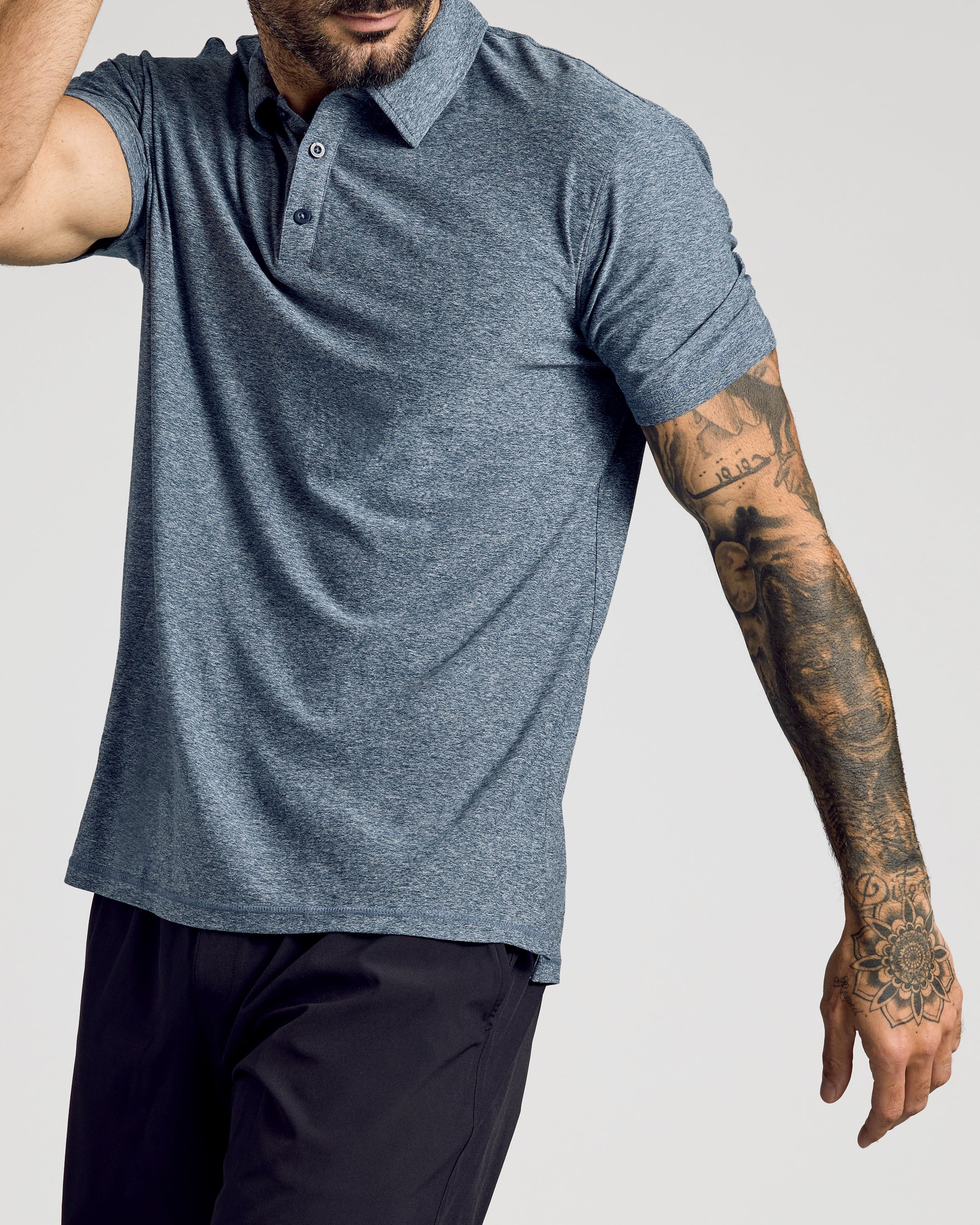 Heather Navy Active Short Sleeve Polo - Image 7