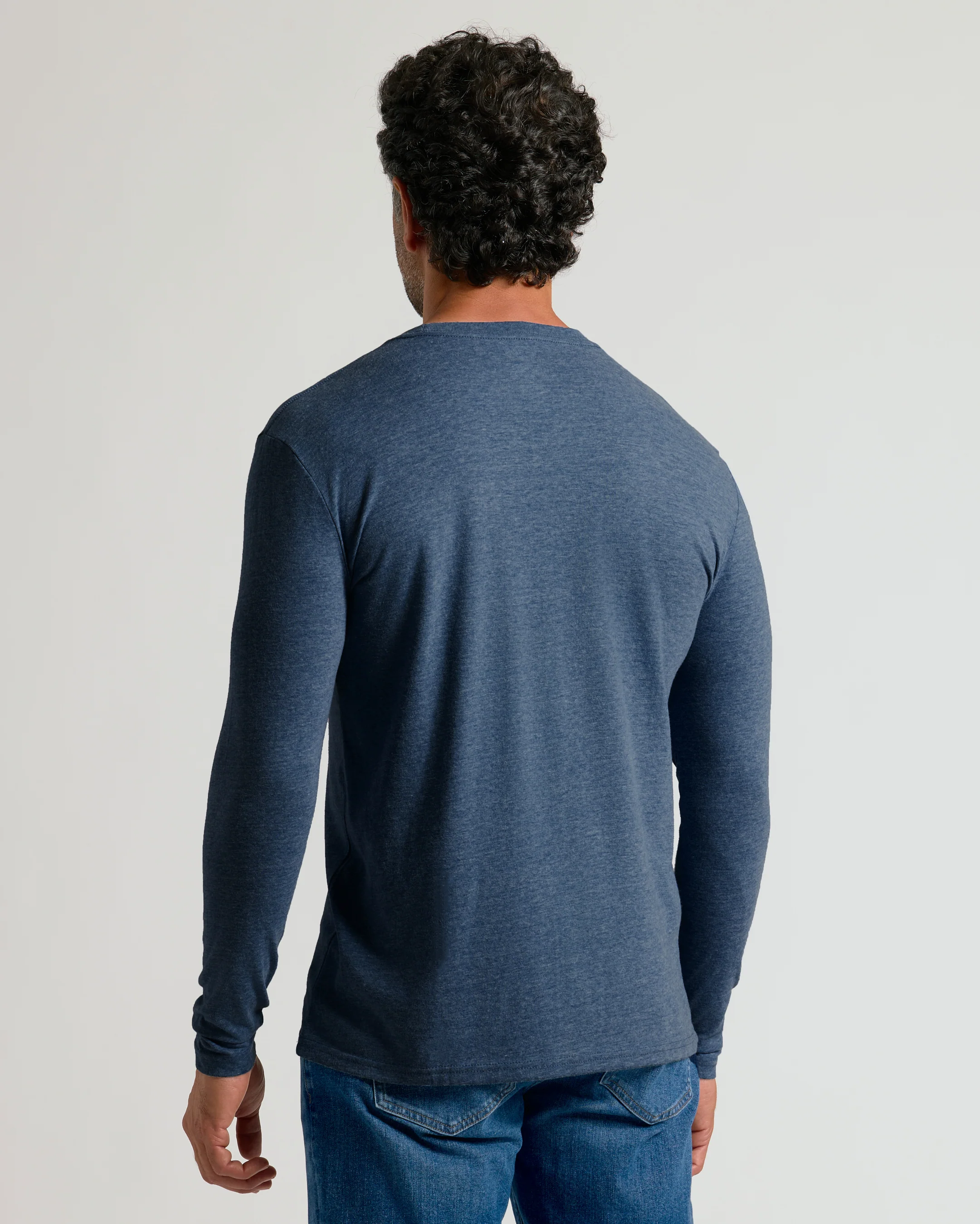 Heather Navy Classic Long Sleeve Crew Neck - Image 3
