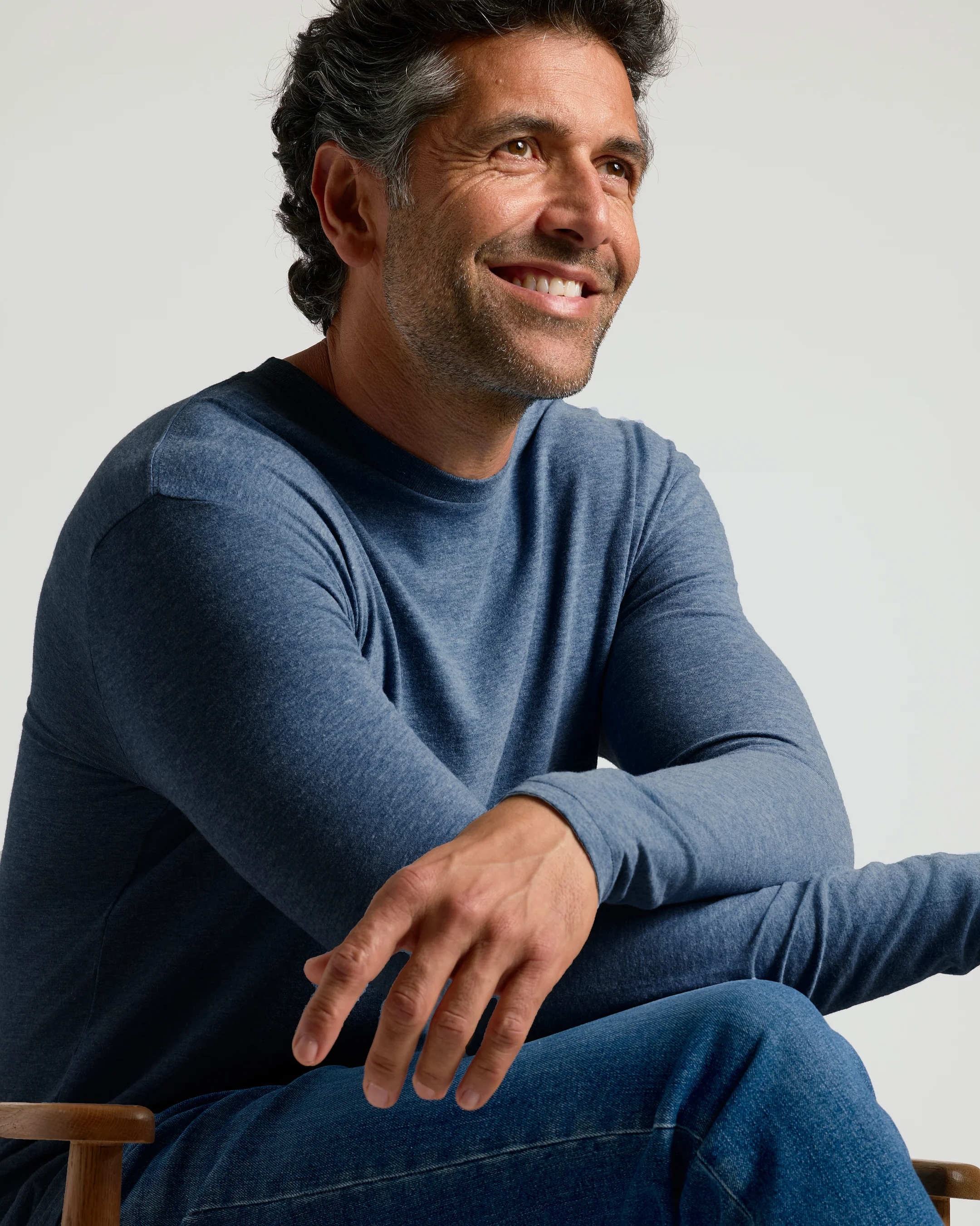 Heather Navy Classic Long Sleeve Crew Neck - Image 5