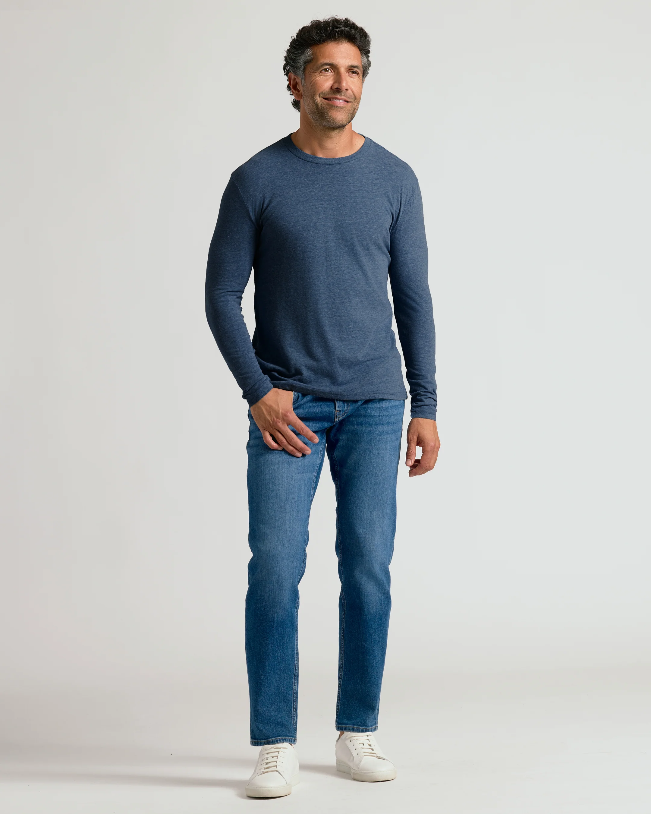 Heather Navy Classic Long Sleeve Crew Neck - Image 8