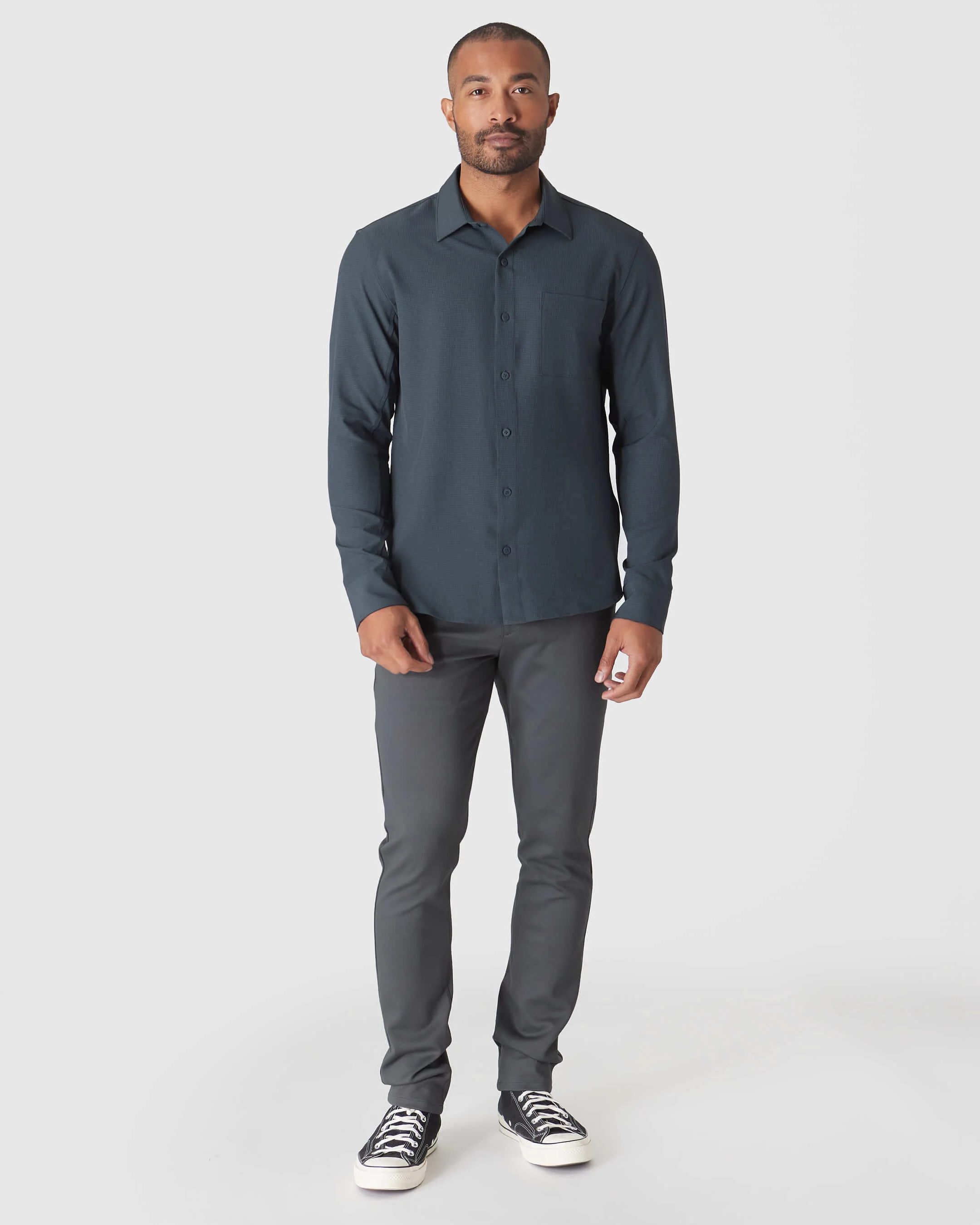 Heather Navy Long Sleeve Ripstop Commuter Shirt - Image 4